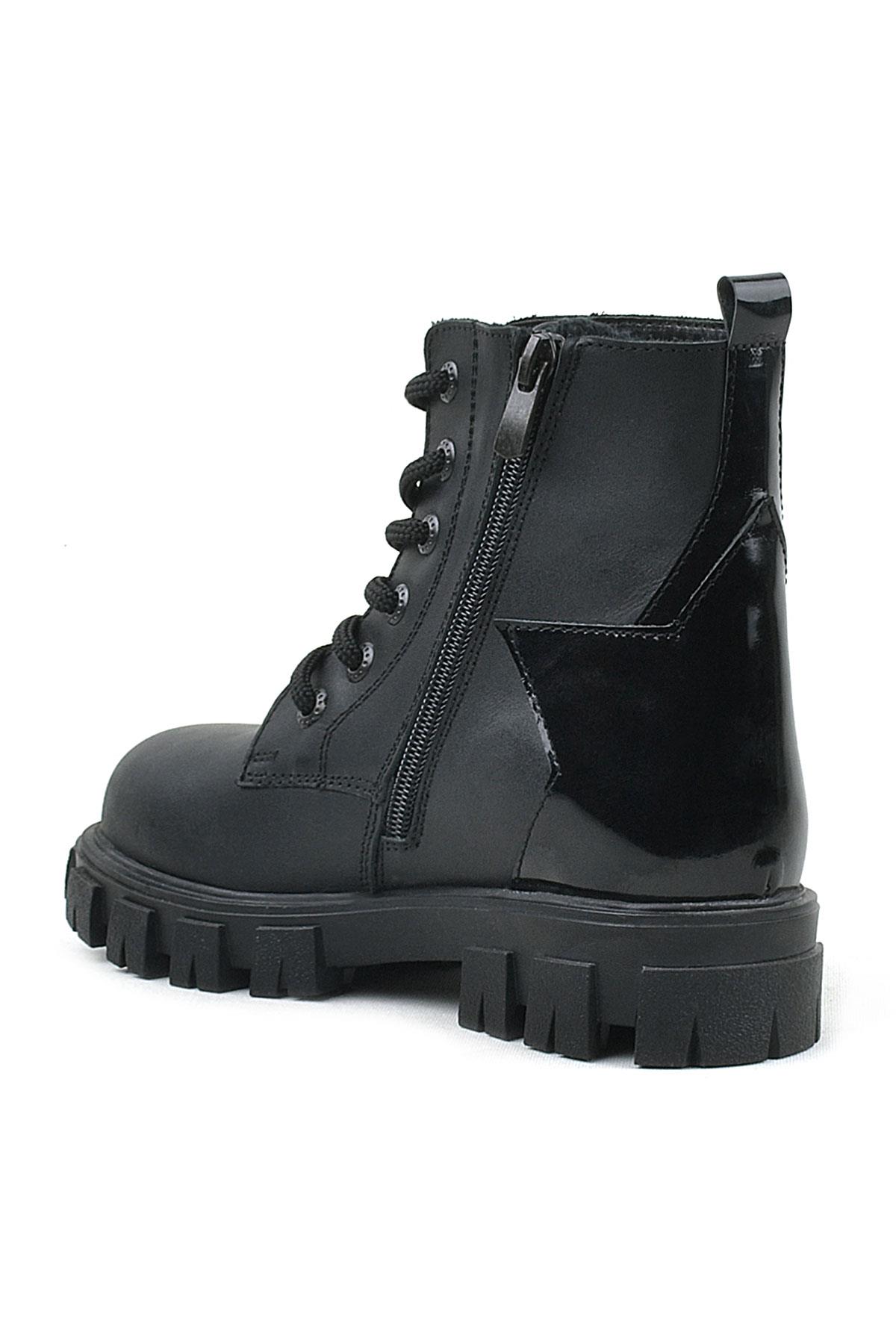 Rakerplus Hakiki Deri Siyah Yıldız Detaylı Kız Çocuk Bot 9760-S1-DERI.35