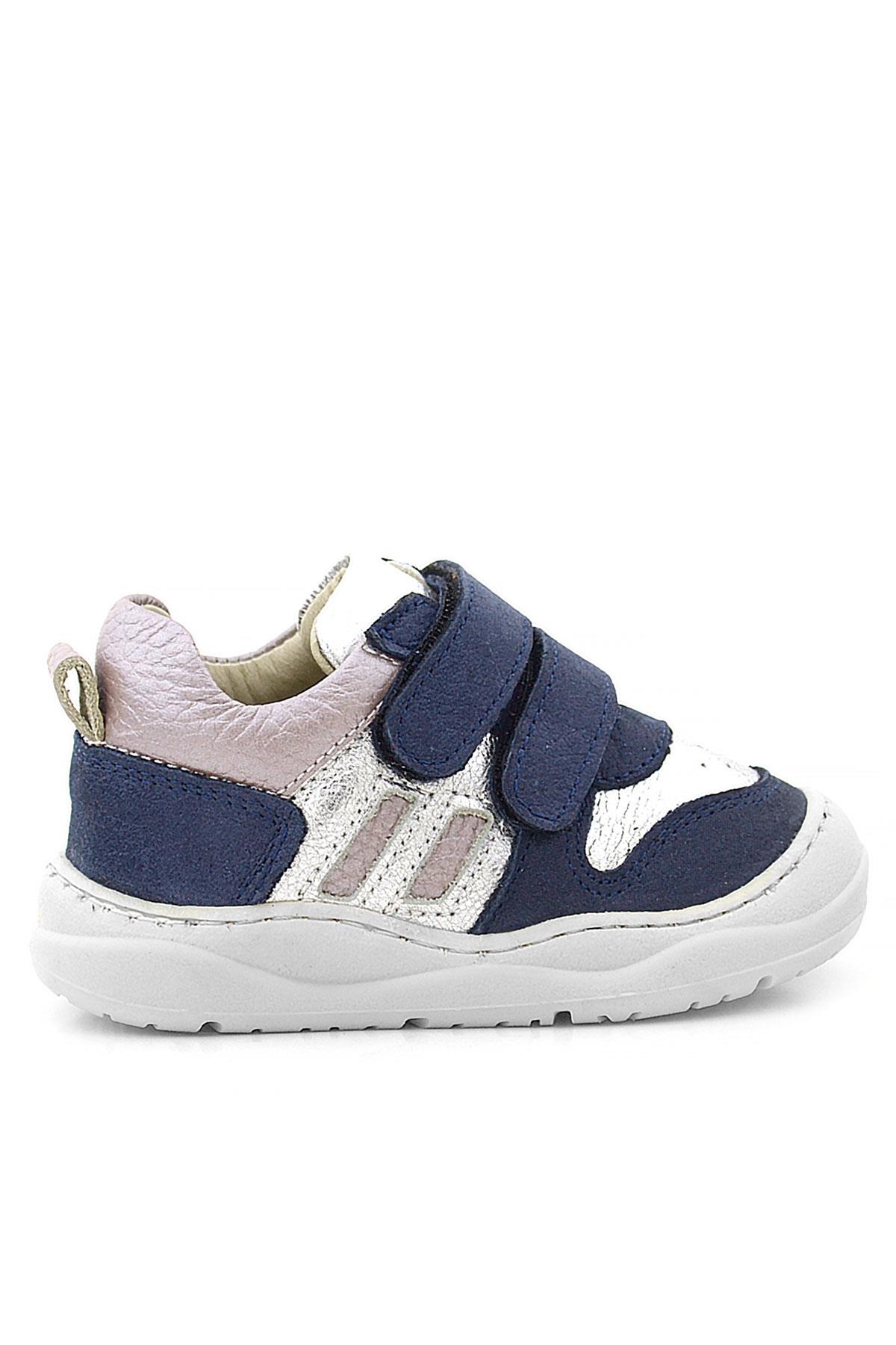 Rakerplus Schaggy Hakiki Deri Simli Lacivert Gümüş Bebek Spor Ayakkabı