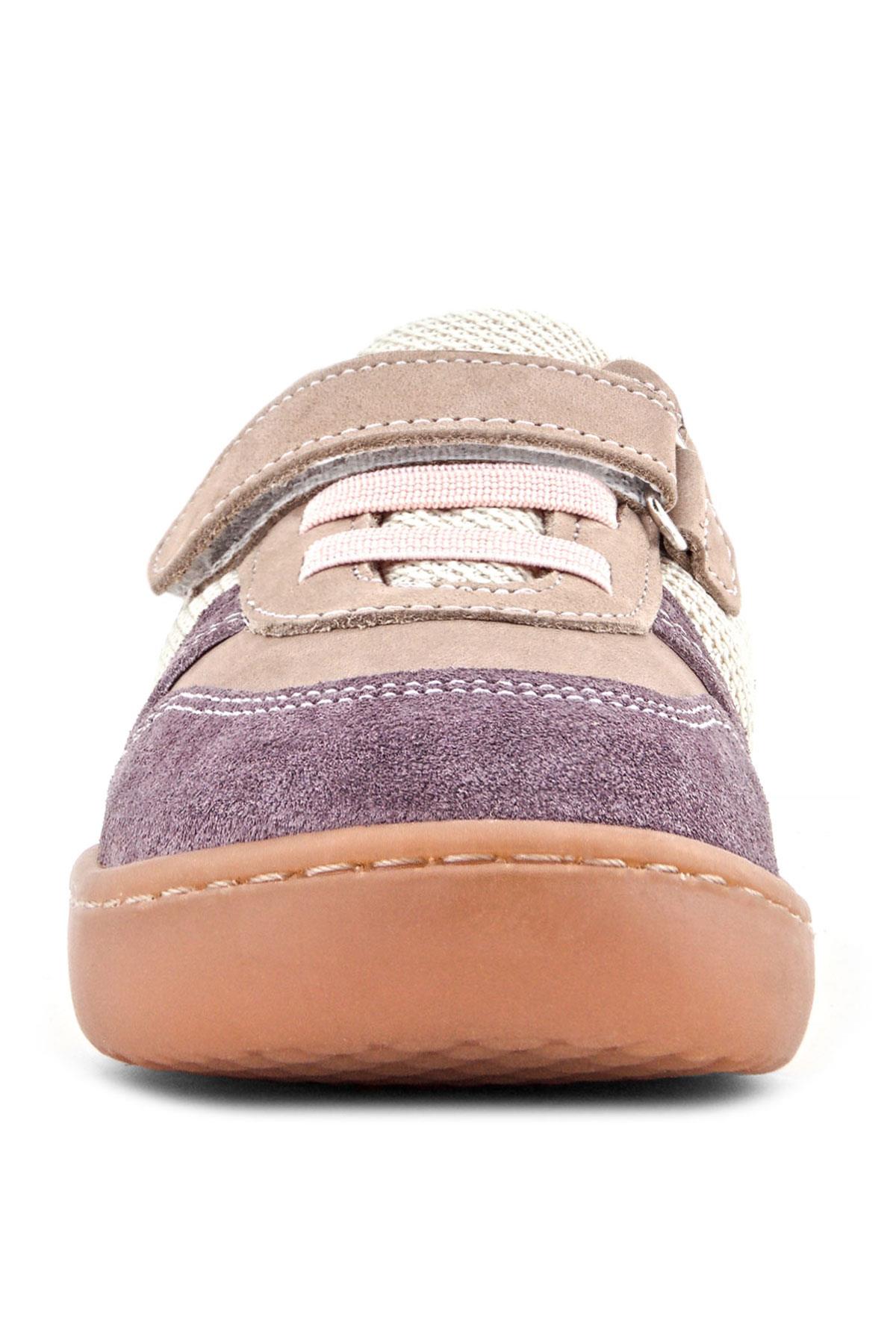 Rakerplus Bob Hakiki Deri Mor Pudra Barefoot Cırtlı Lastikli Bebek Sneaker Ayakkabı