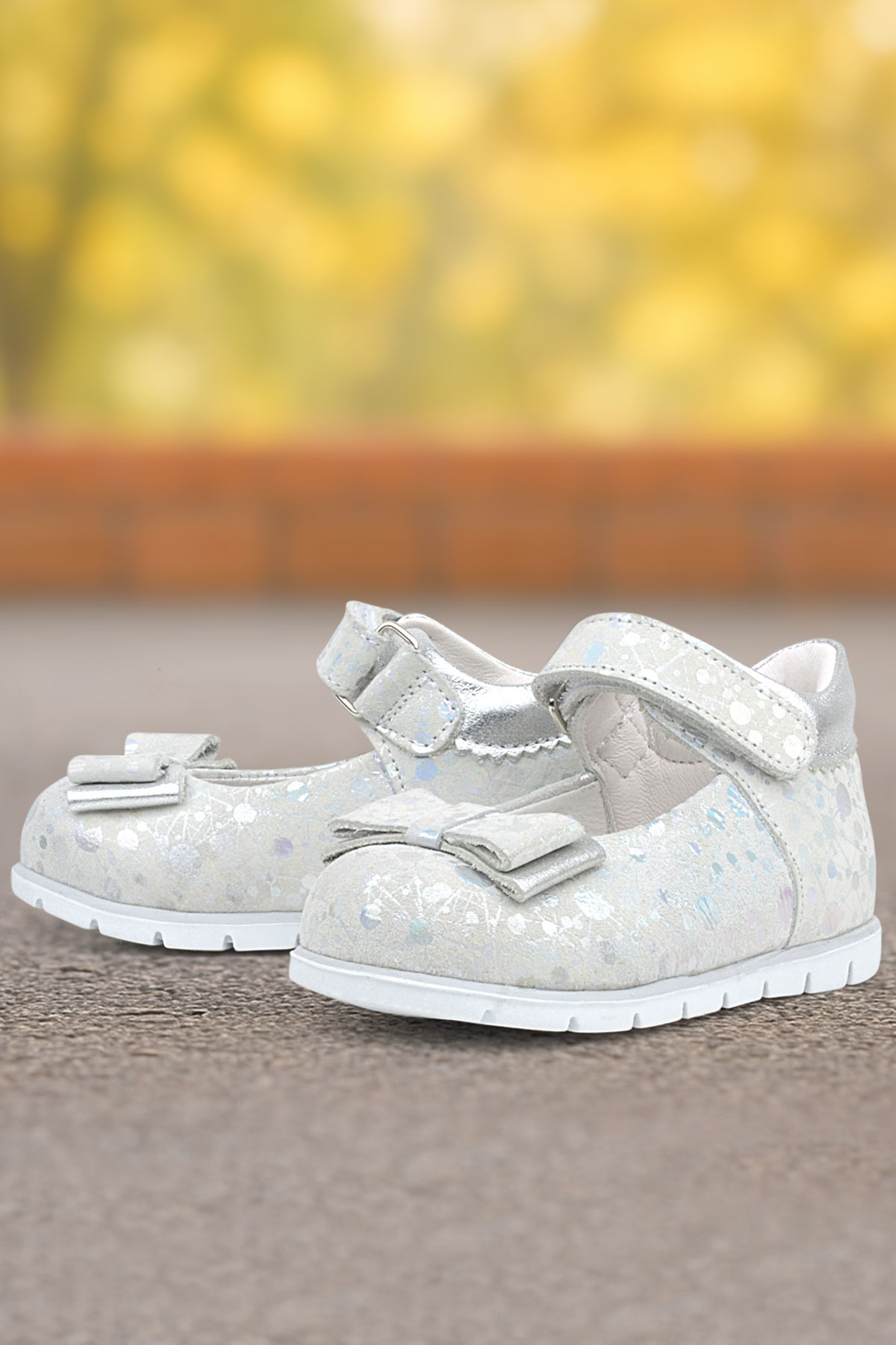 Rakerplus Genuine Leather Silver Patterned Baby Girl Ballet Shoes