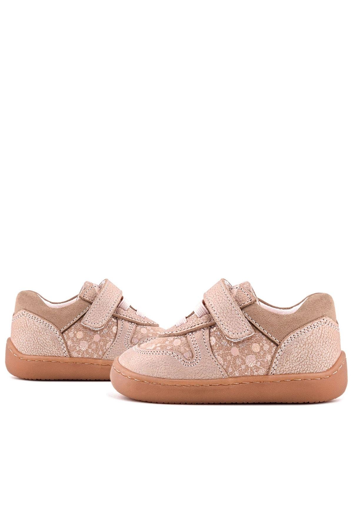 Rakerplus Bob Hakiki Deri Pudra Simli Barefoot Cırtlı Lastikli Bebek Sneaker Ayakkabı