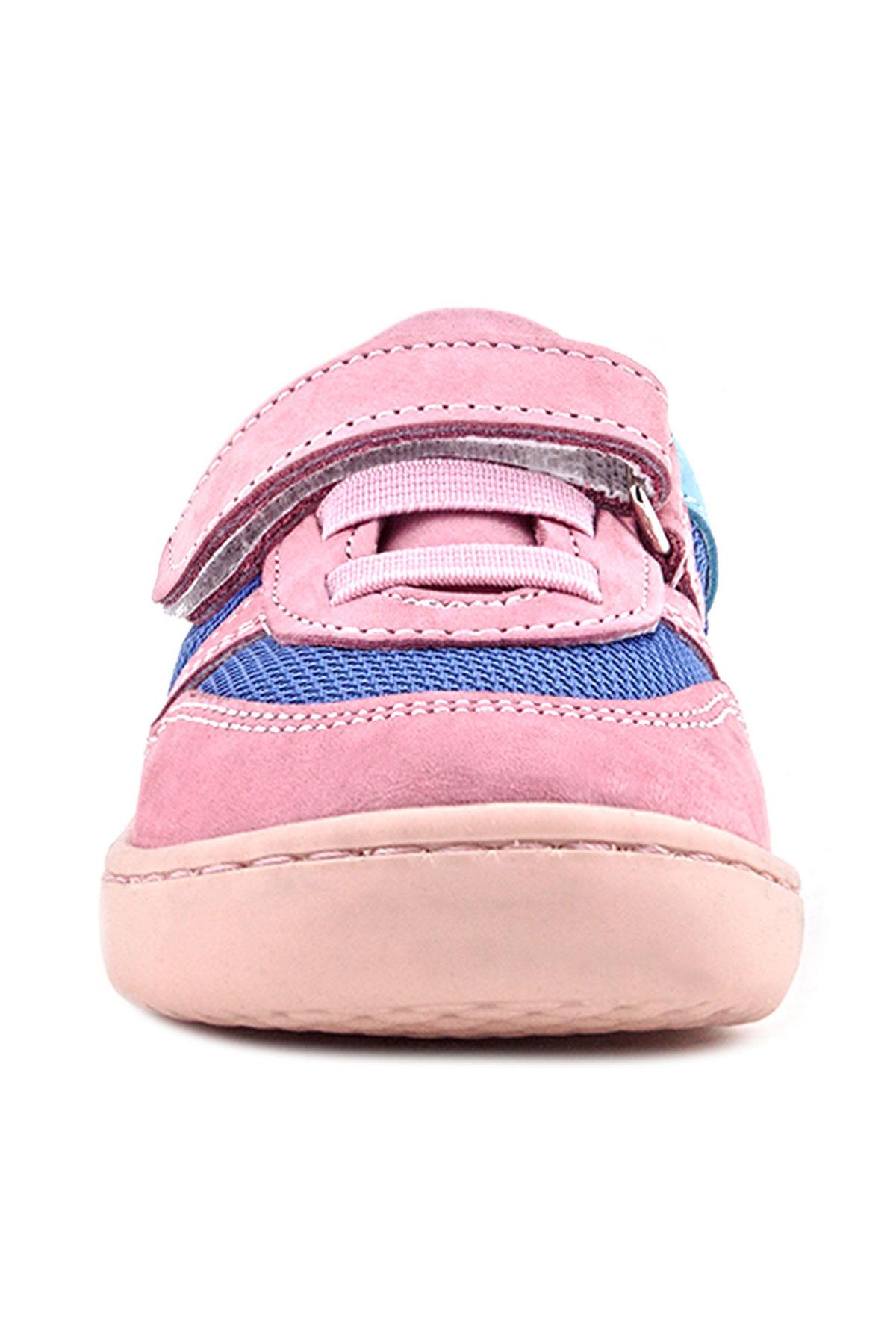 Rakerplus Bob Hakiki Deri Mavi Pembe Barefoot Cırtlı Lastikli Bebek Sneaker Ayakkabı