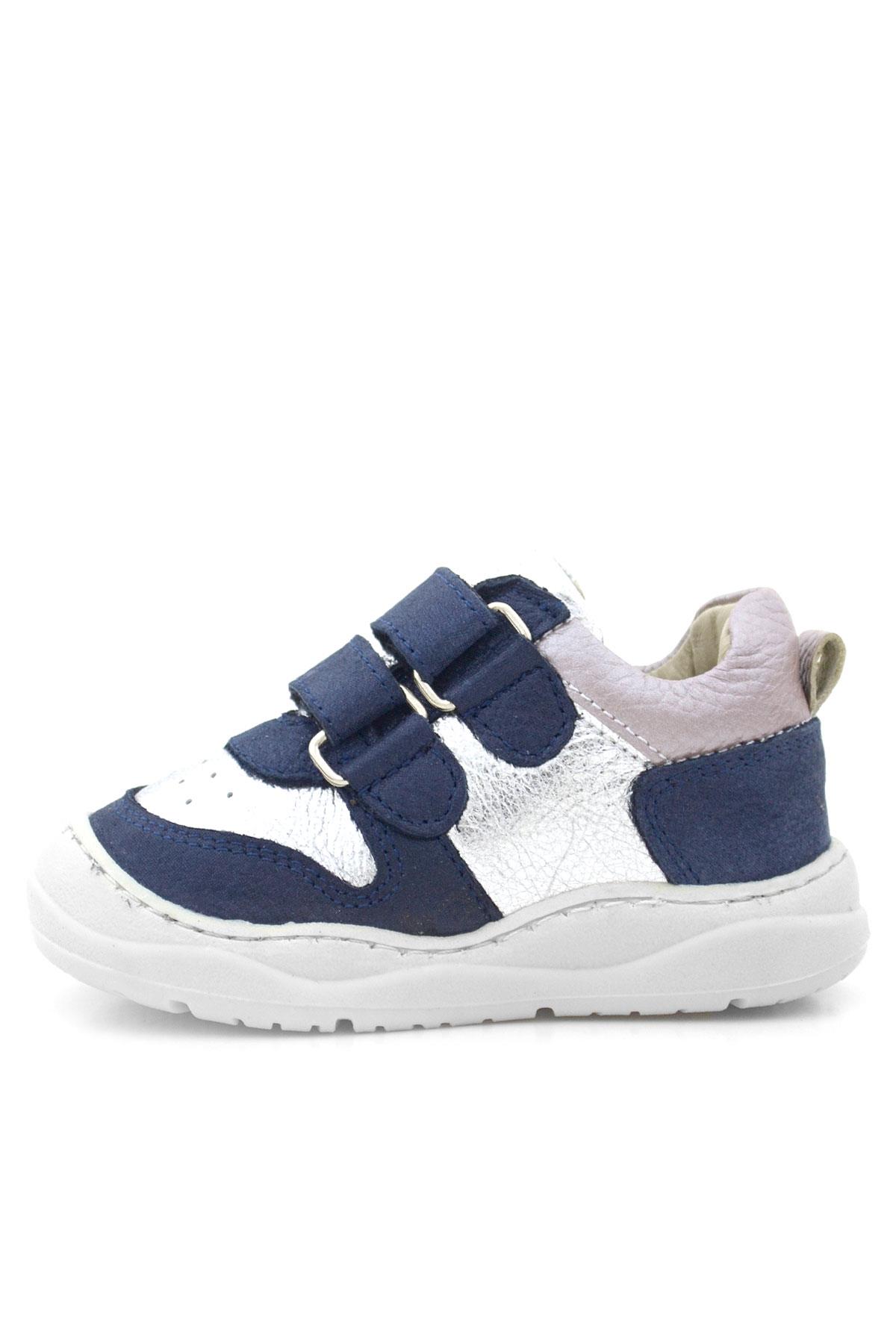 Rakerplus Schaggy Hakiki Deri Simli Lacivert Gümüş Bebek Spor Ayakkabı
