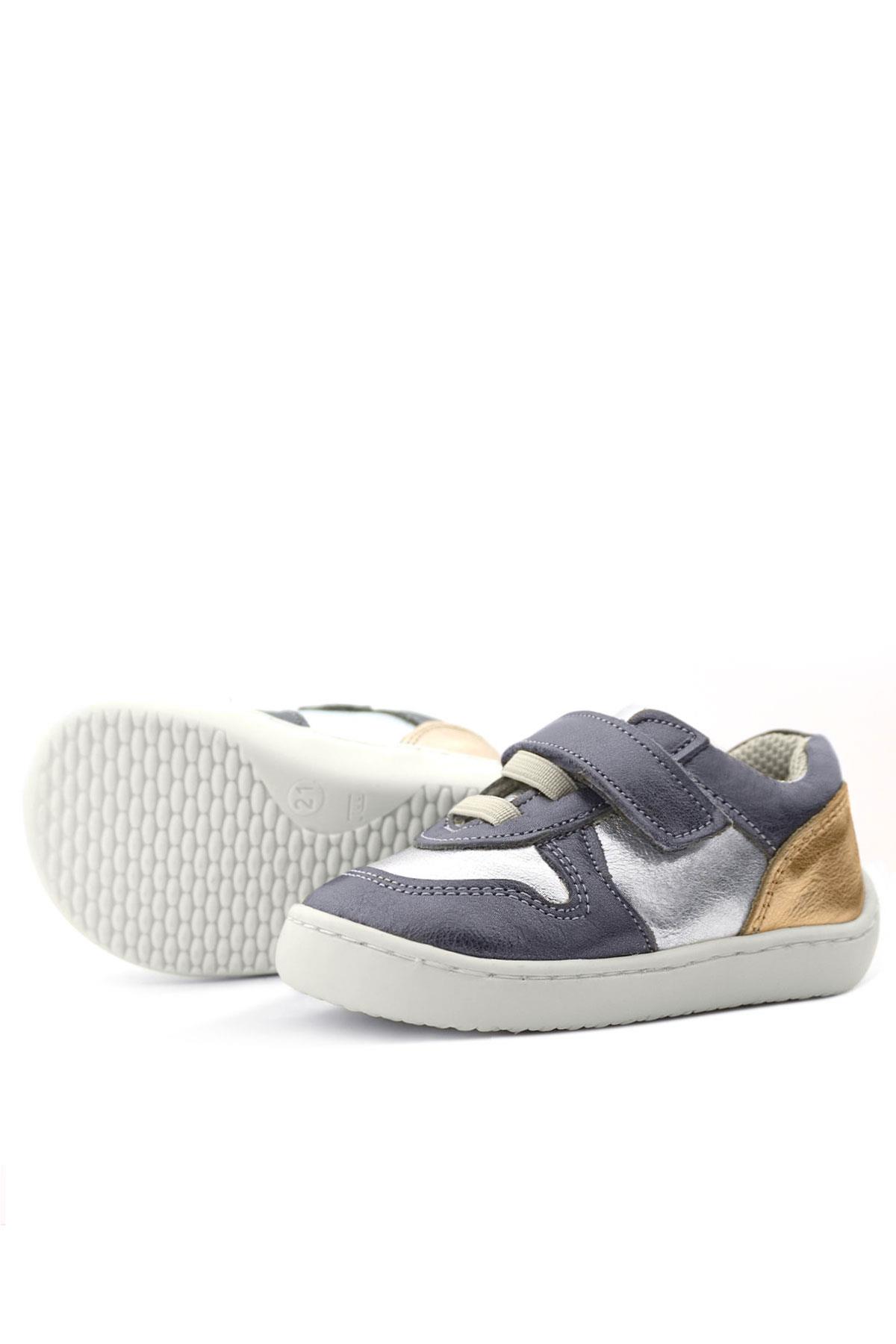 Rakerplus Bob Genuine Leather Platinum Silver Barefoot Velcro Elastic Baby Sneakers