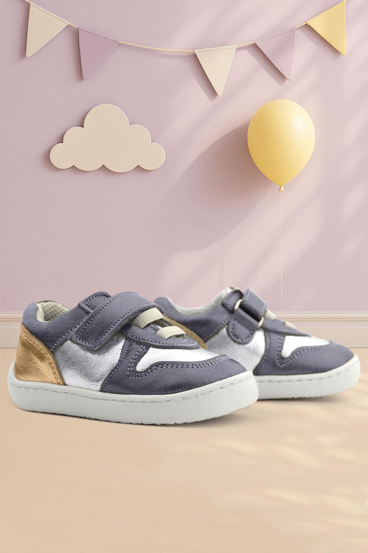 Rakerplus Bob Genuine Leather Platinum Silver Barefoot Velcro Elastic Baby Sneakers