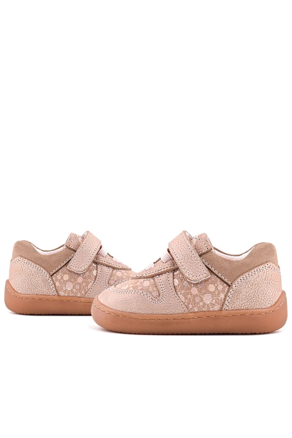 Rakerplus Bob Hakiki Deri Pudra Simli Barefoot Cırtlı Lastikli Bebek Sneaker Ayakkabı