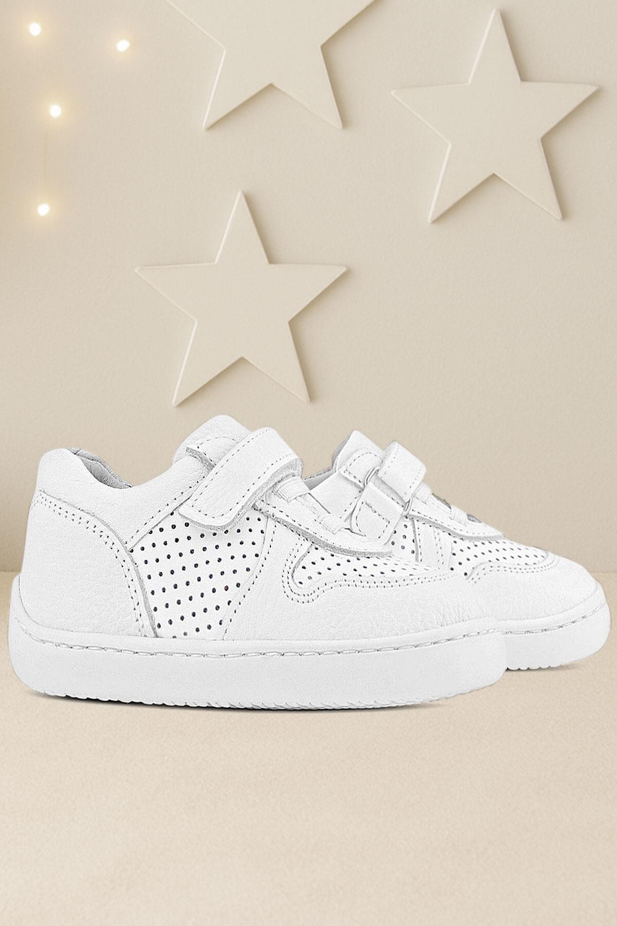 Rakerplus Bob Hakiki Deri Beyaz Barefoot Beyaz Tabanlı Cırtlı Bebek Sneaker Ayakkabı