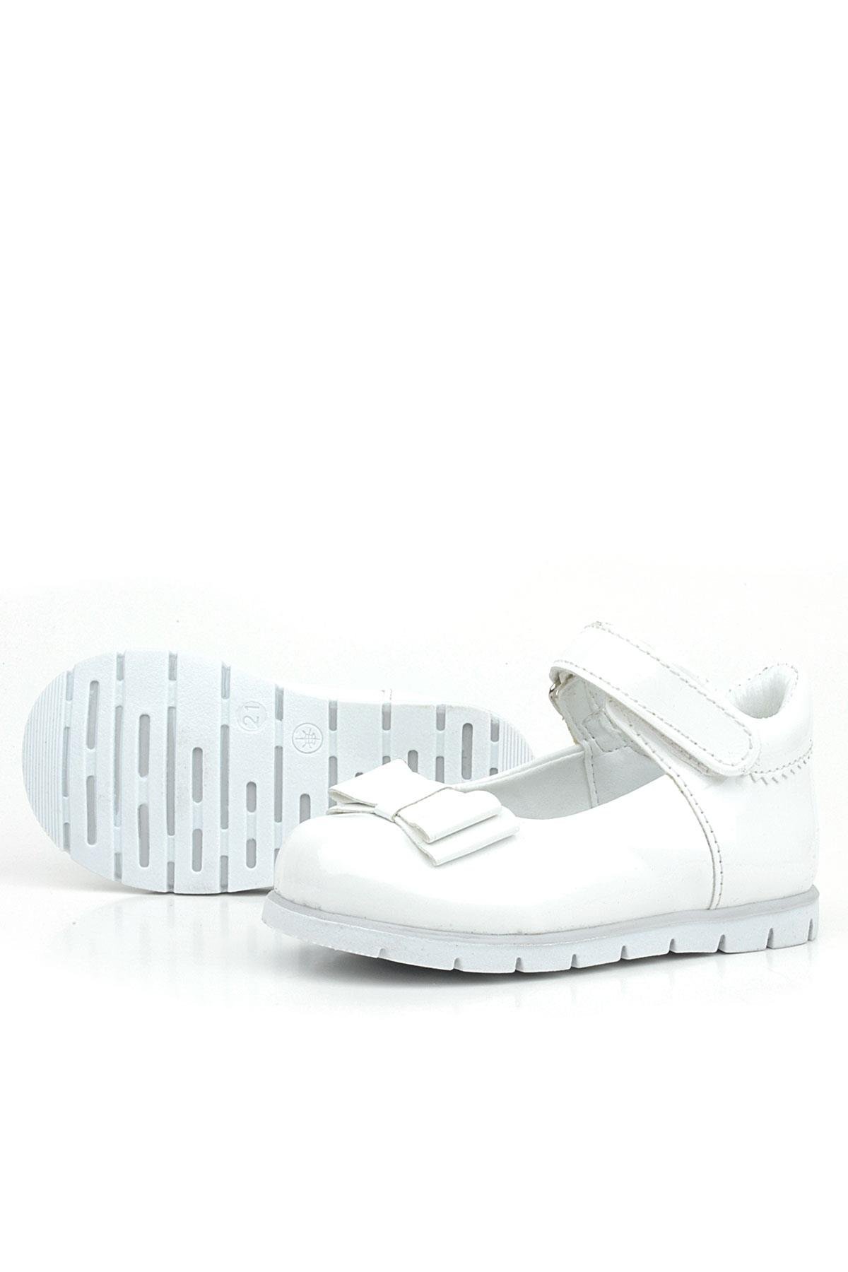 Rakerplus Beyaz Rugan Fiyonklu Kız Bebek Babet Ayakkabı