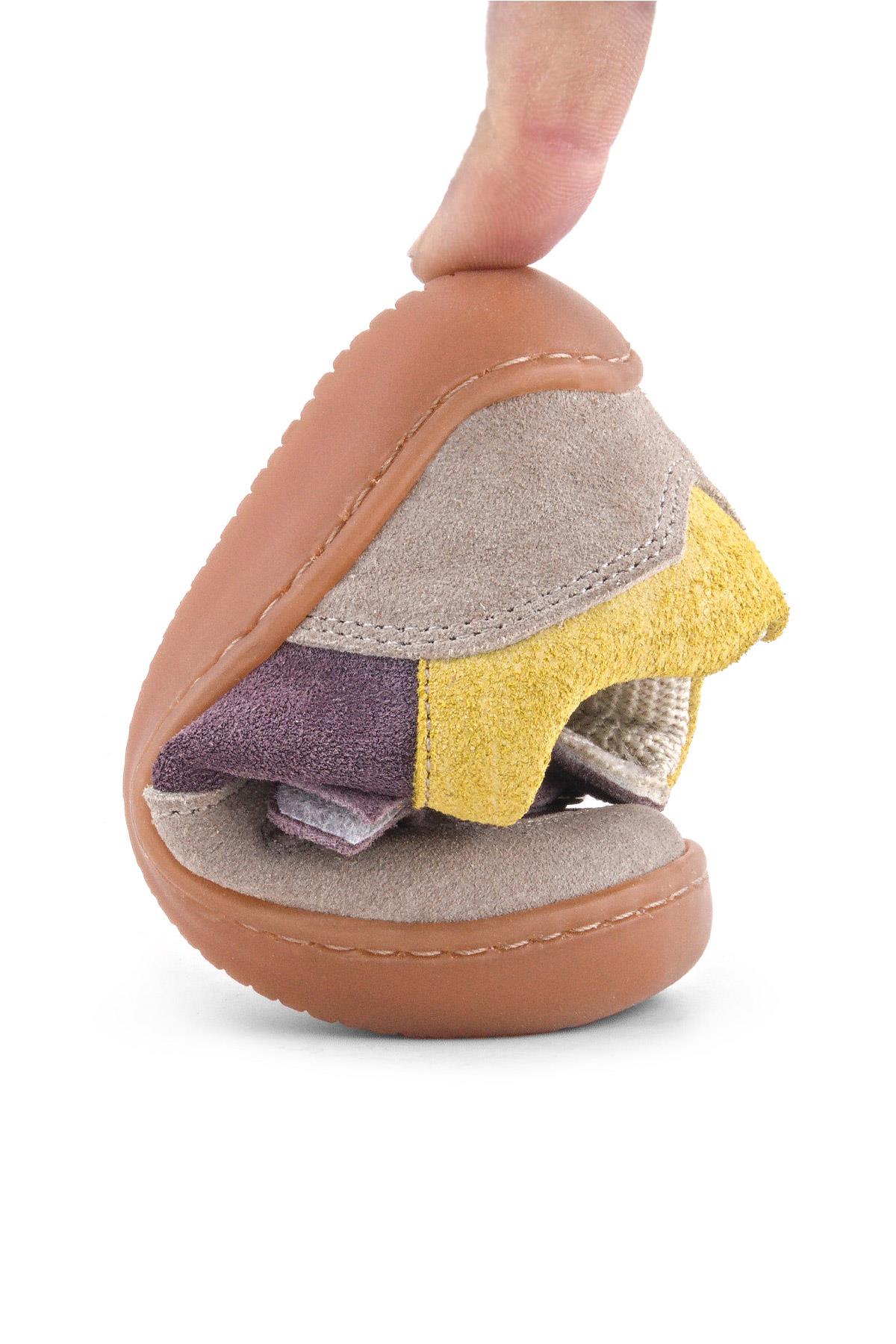 Rakerplus Bob Hakiki Deri Vizon Sarı Barefoot Cırtlı Lastikli Bebek Sneaker Ayakkabı