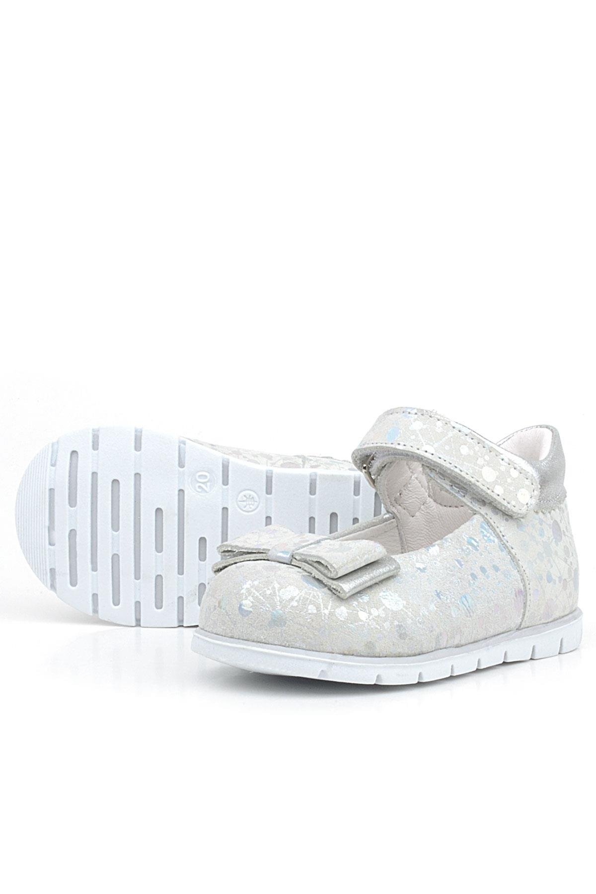 Rakerplus Hakiki Deri Gümüş Desenli Kız Bebek Babet Ayakkabı