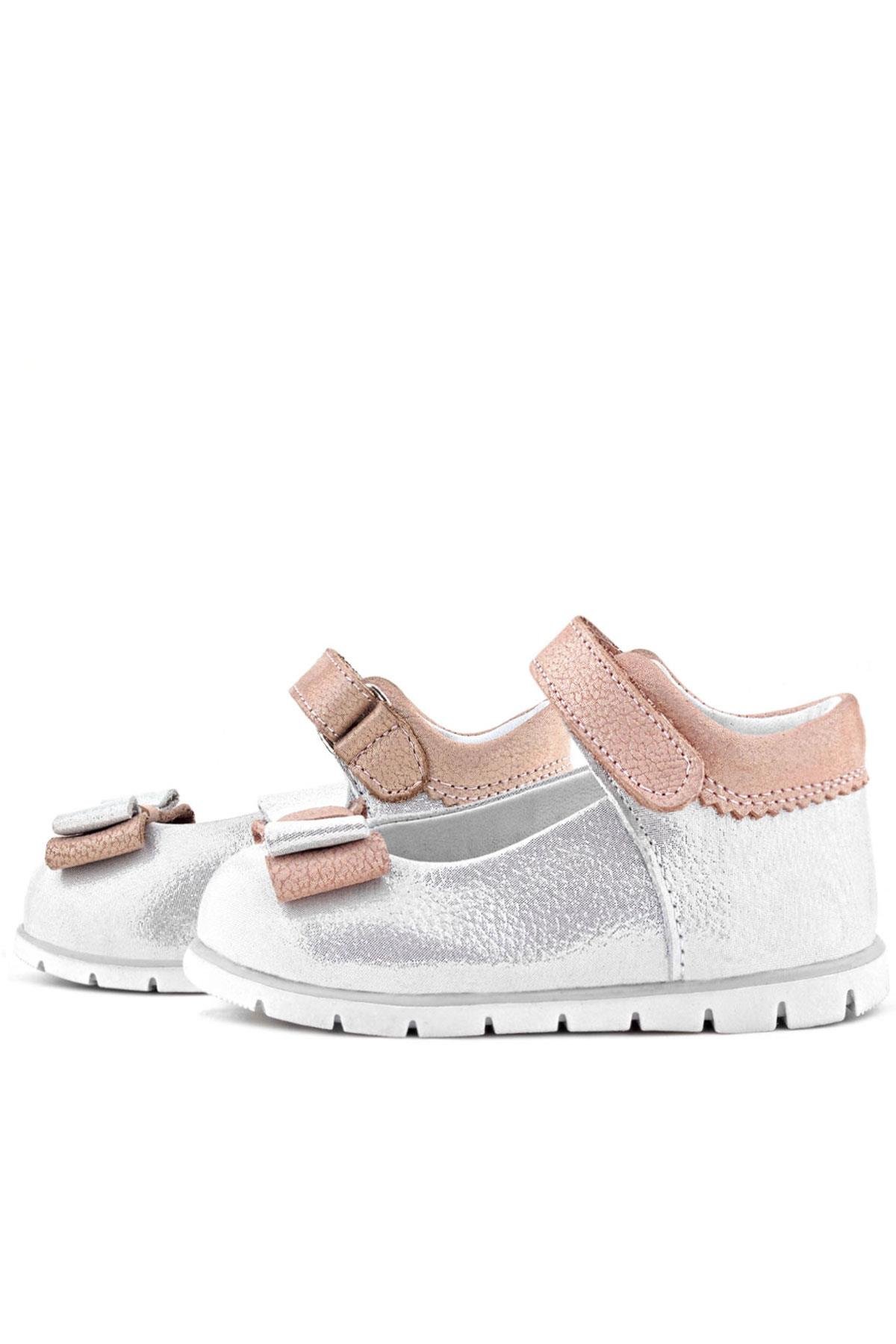Rakerplus Hakiki Deri Gümüş Pudra Kız Bebek Babet Ayakkabı