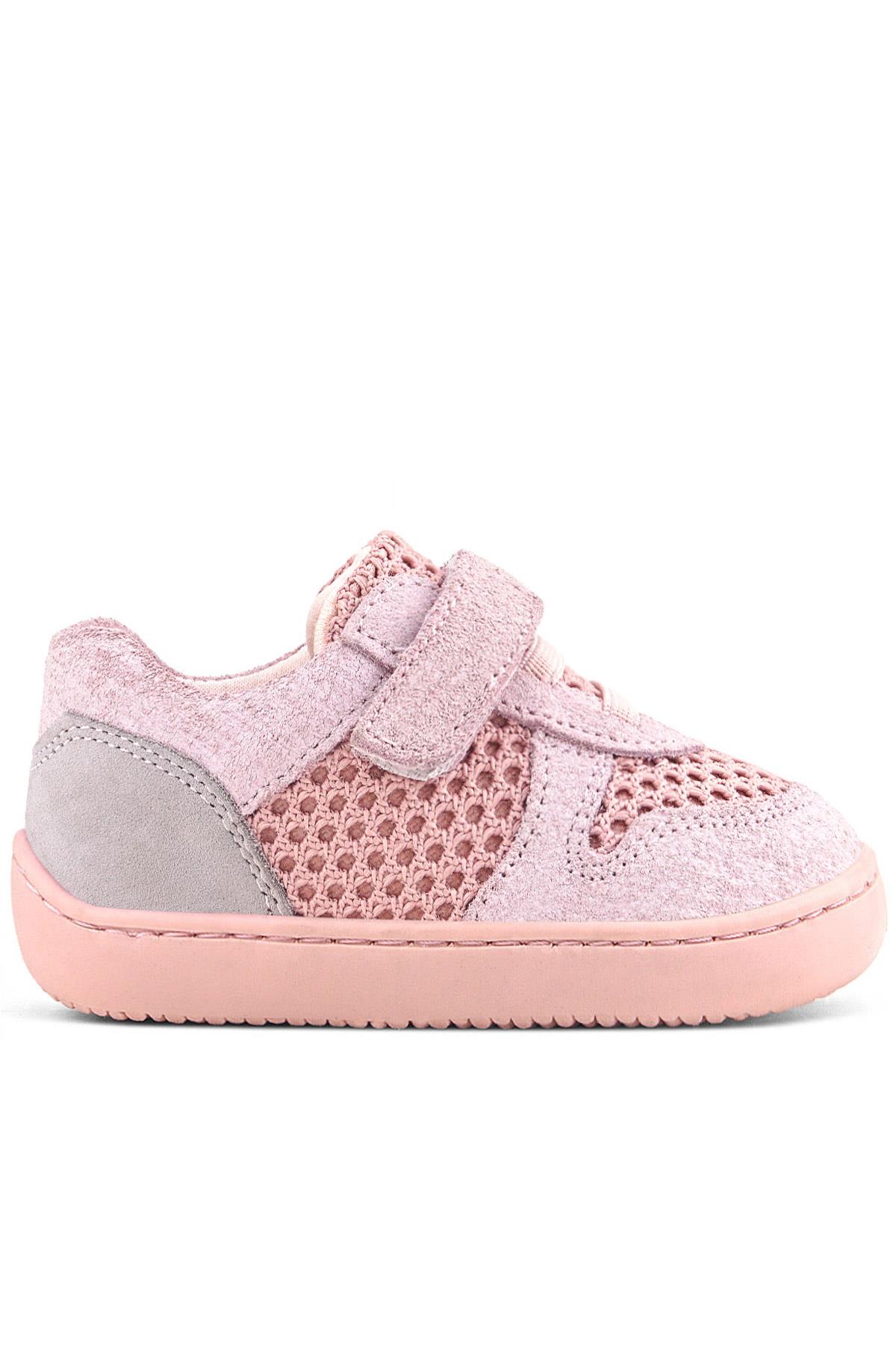 Rakerplus Bob Hakiki Deri Pudra Gri Barefoot Cırtlı Lastikli Bebek Sneaker Ayakkabı