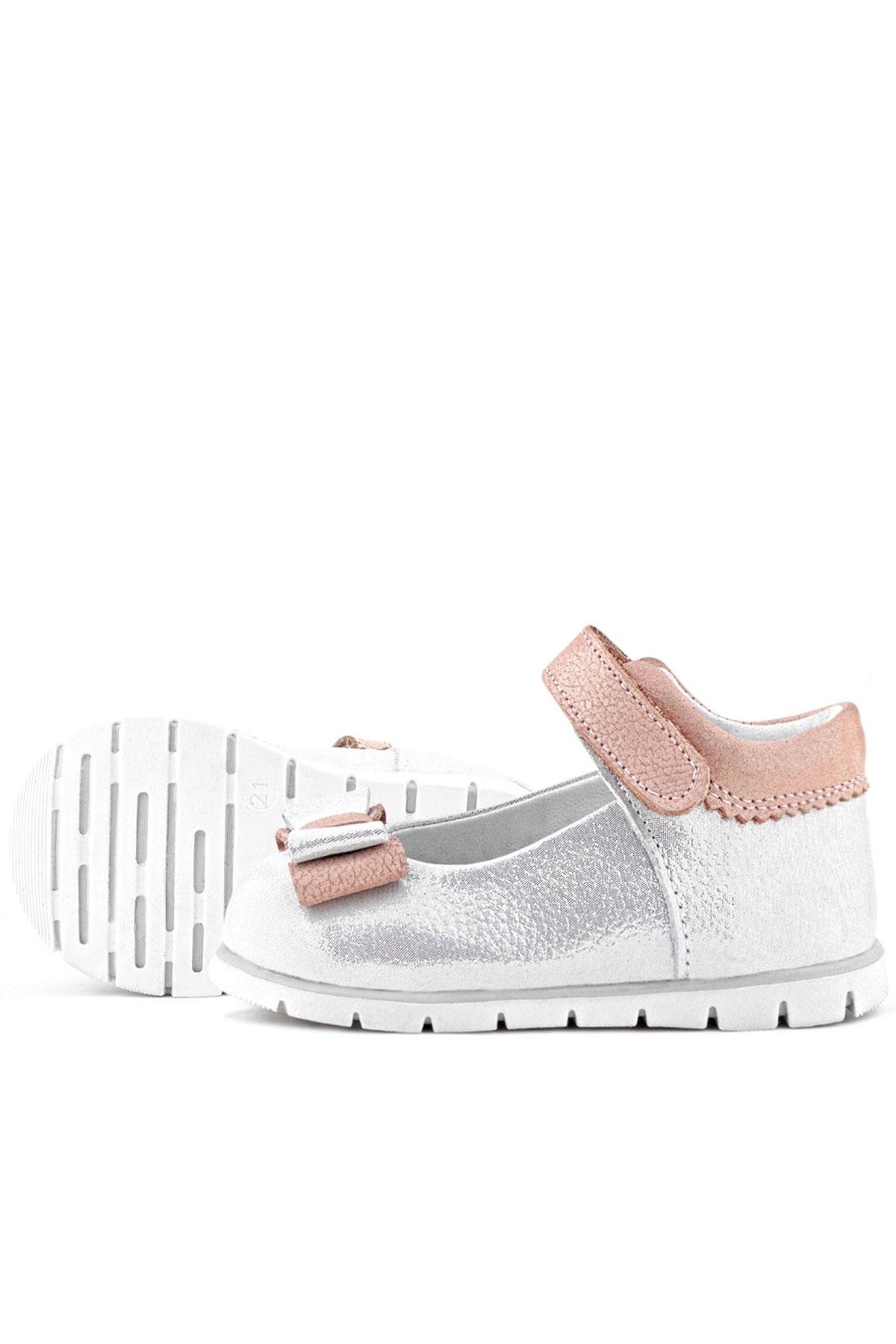 Rakerplus Hakiki Deri Gümüş Pudra Kız Bebek Babet Ayakkabı