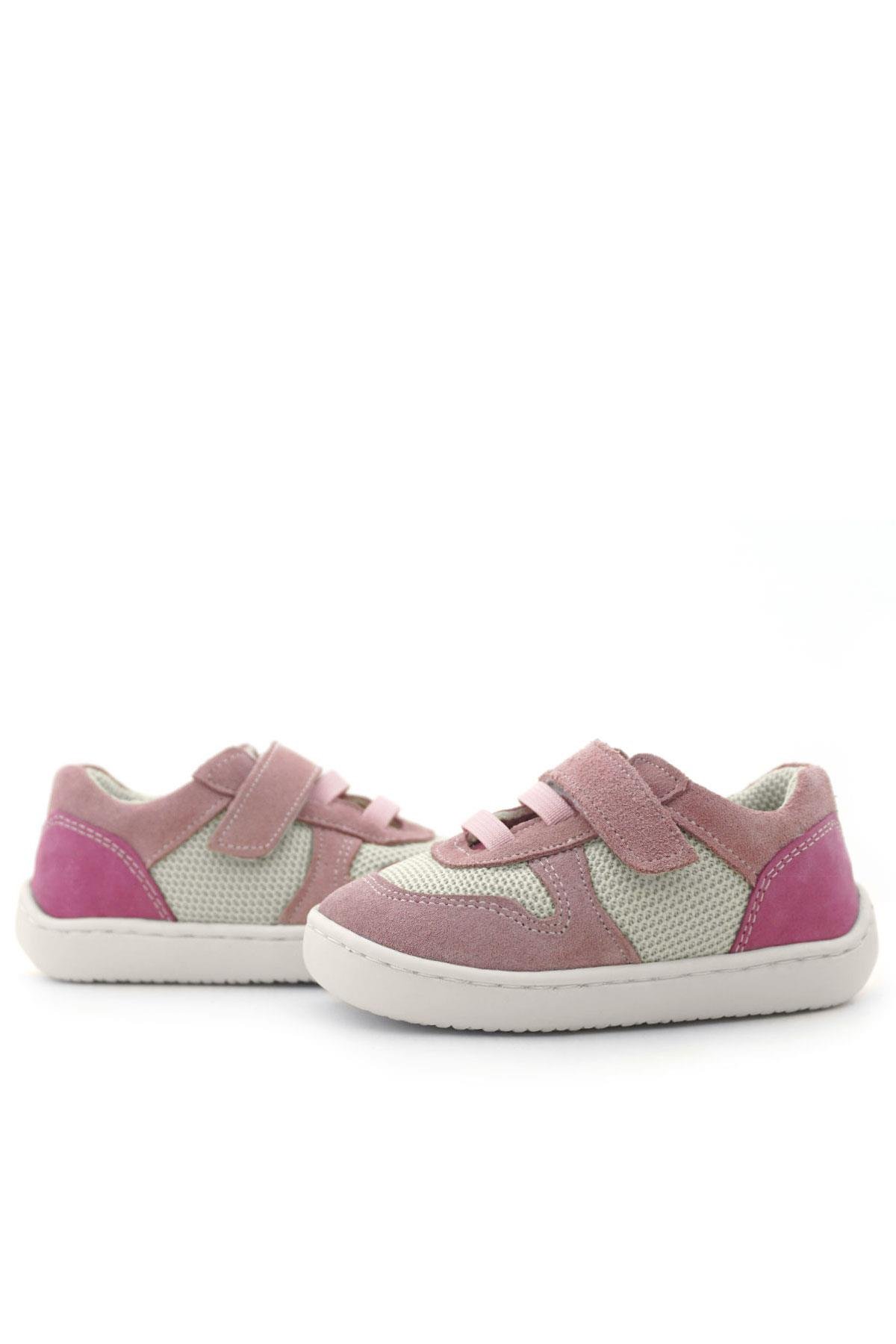 Rakerplus Bob Hakiki Deri Pudra Pembe Barefoot Cırtlı Lastikli Bebek Sneaker Ayakkabı