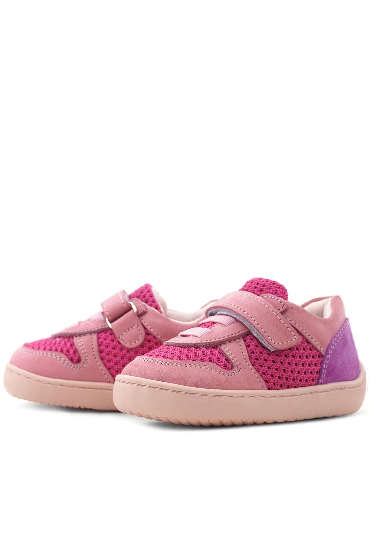 Rakerplus Bob Hakiki Deri Pembe Mor Barefoot Cırtlı Lastikli Bebek Sneaker Ayakkabı