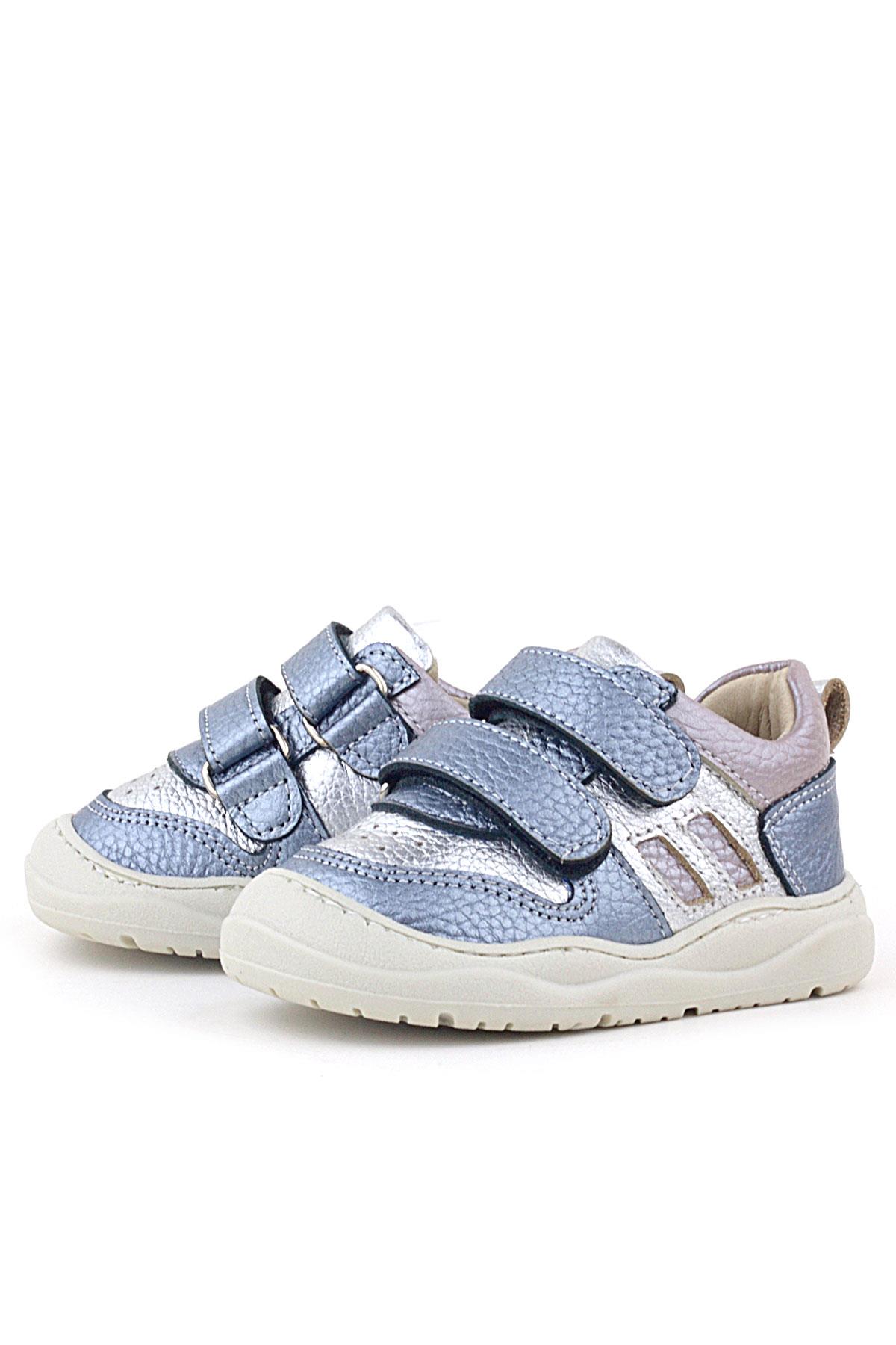 Rakerplus Schaggy Hakiki Deri Metalik Mavi Gümüş Bebek Spor Ayakkabı