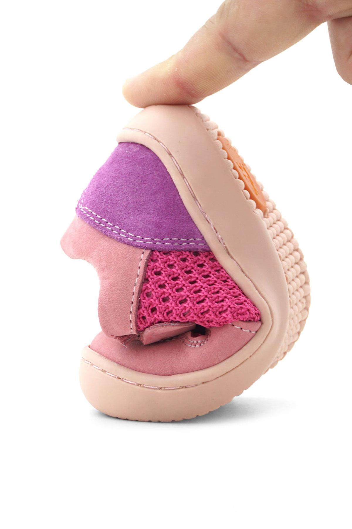 Rakerplus Bob Hakiki Deri Pembe Mor Barefoot Cırtlı Lastikli Bebek Sneaker Ayakkabı