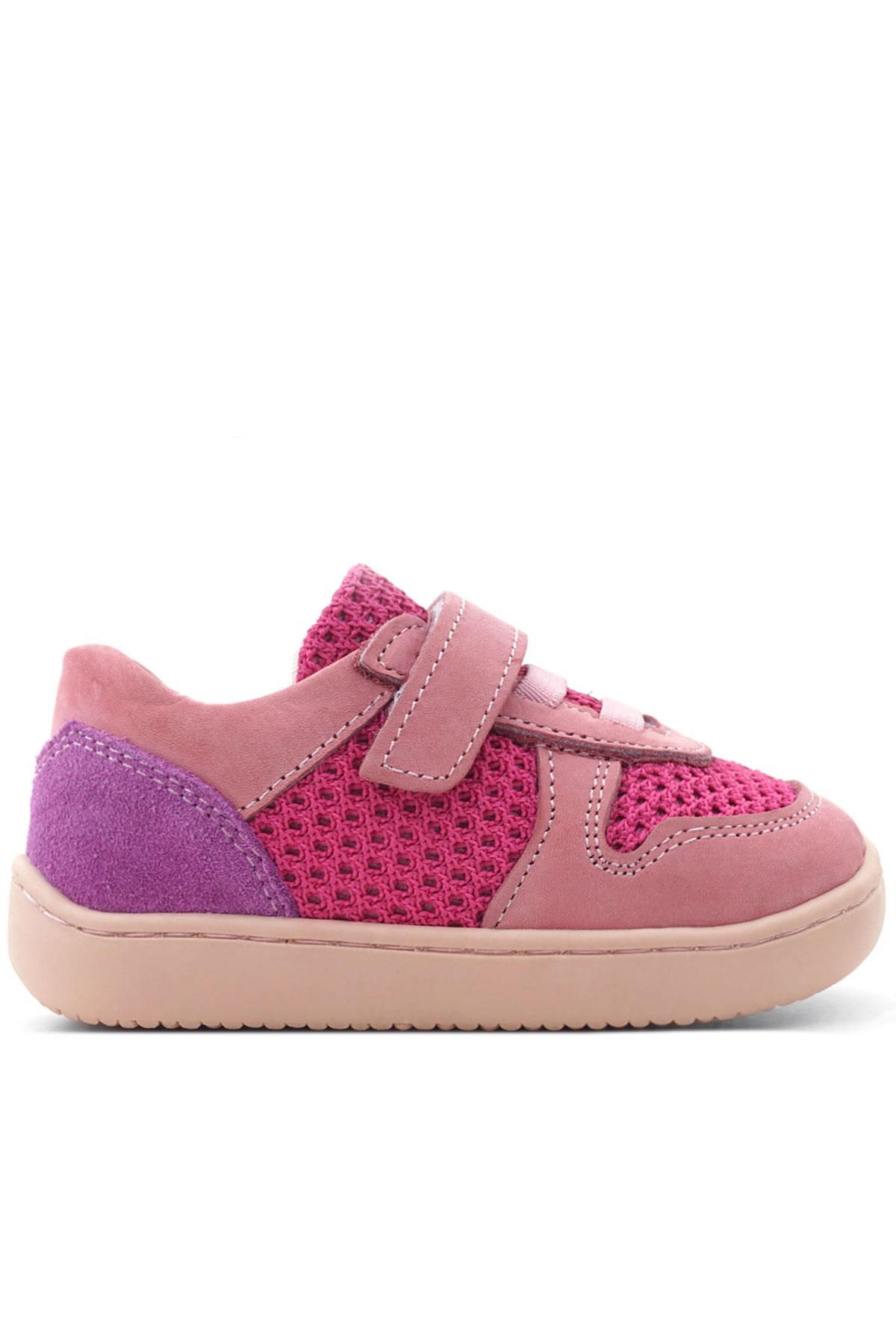 Rakerplus Bob Hakiki Deri Pembe Mor Barefoot Cırtlı Lastikli Bebek Sneaker Ayakkabı