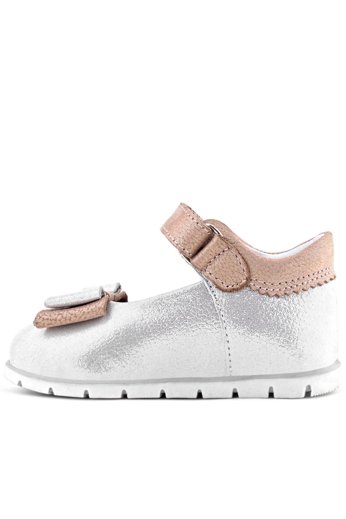 Rakerplus Hakiki Deri Gümüş Pudra Kız Bebek Babet Ayakkabı