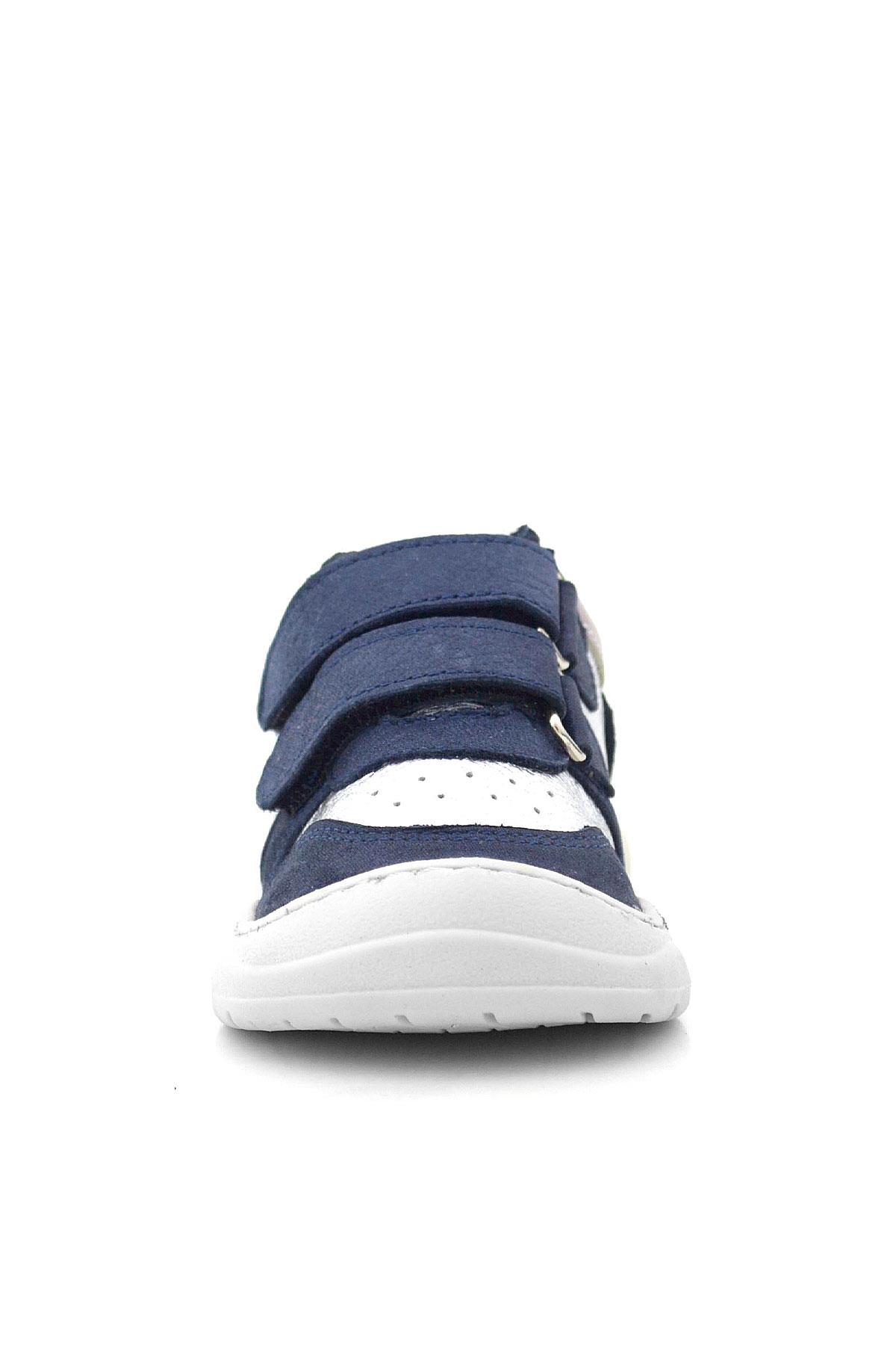 Rakerplus Schaggy Hakiki Deri Simli Lacivert Gümüş Bebek Spor Ayakkabı