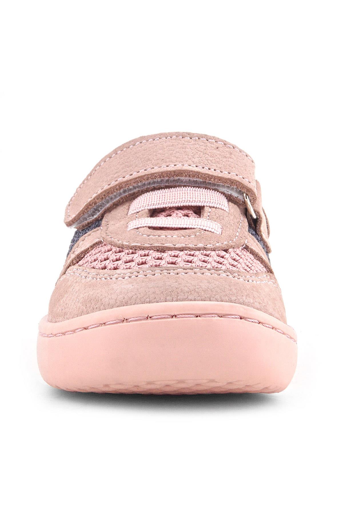 Rakerplus Bob Hakiki Deri Pudra Gri Mor Barefoot Cırtlı Lastikli Bebek Sneaker Ayakkabı