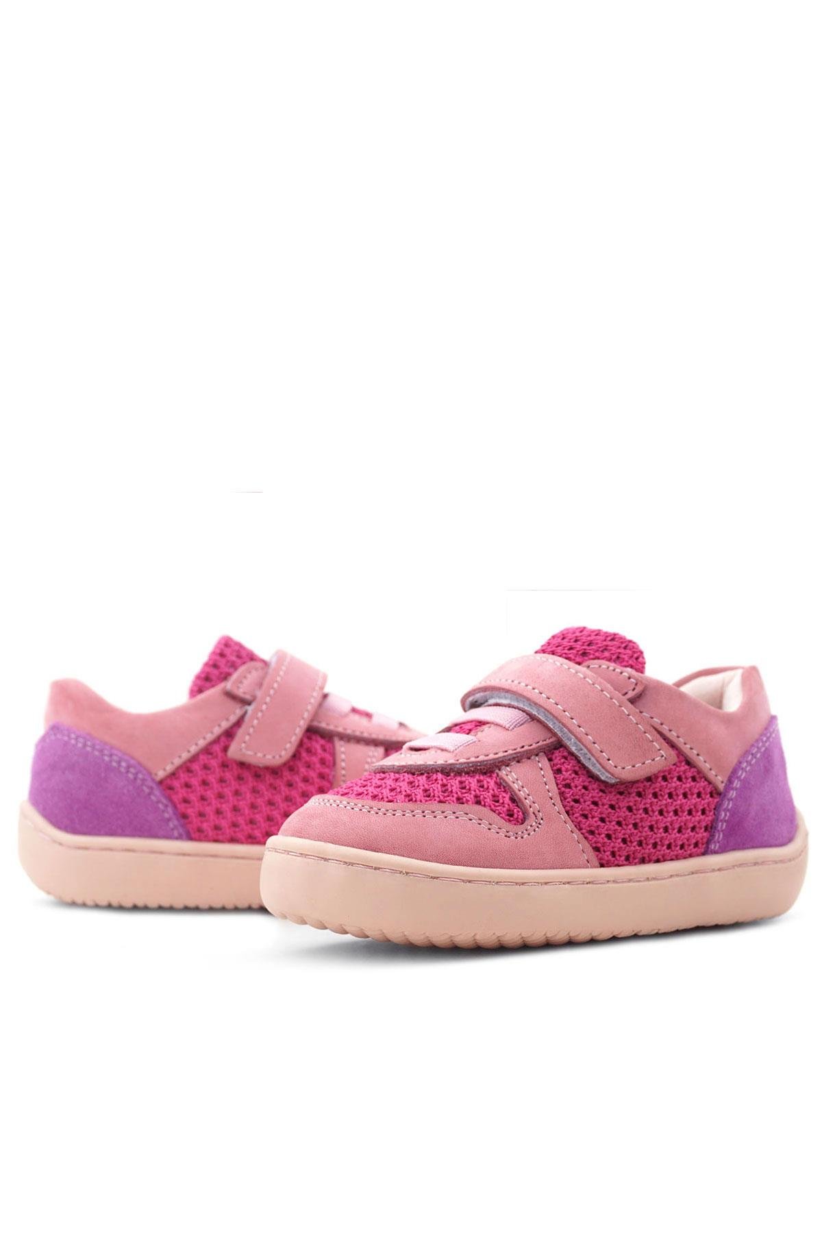 Rakerplus Bob Hakiki Deri Pembe Mor Barefoot Cırtlı Lastikli Bebek Sneaker Ayakkabı