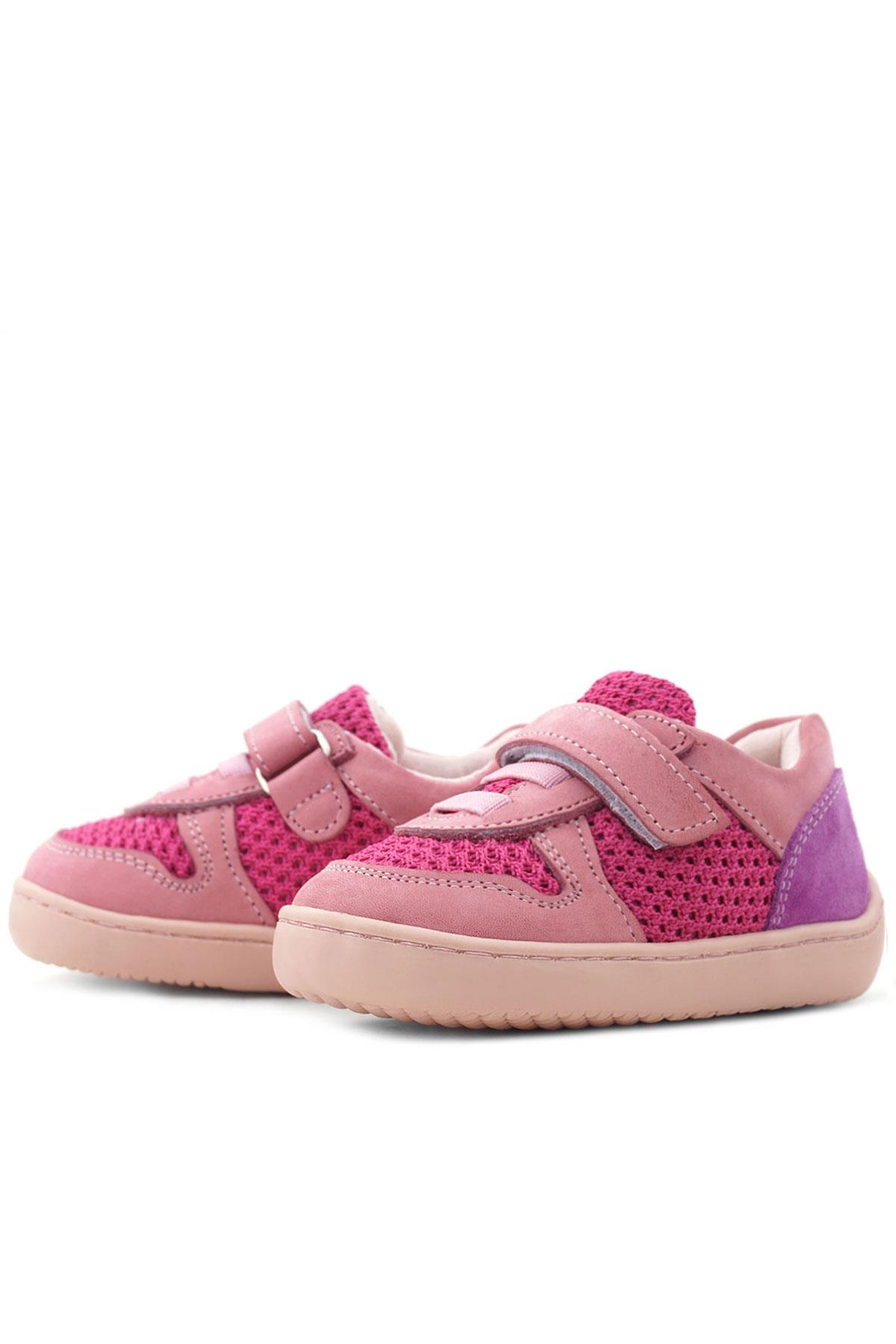 Rakerplus Bob Hakiki Deri Pembe Mor Barefoot Cırtlı Lastikli Bebek Sneaker Ayakkabı