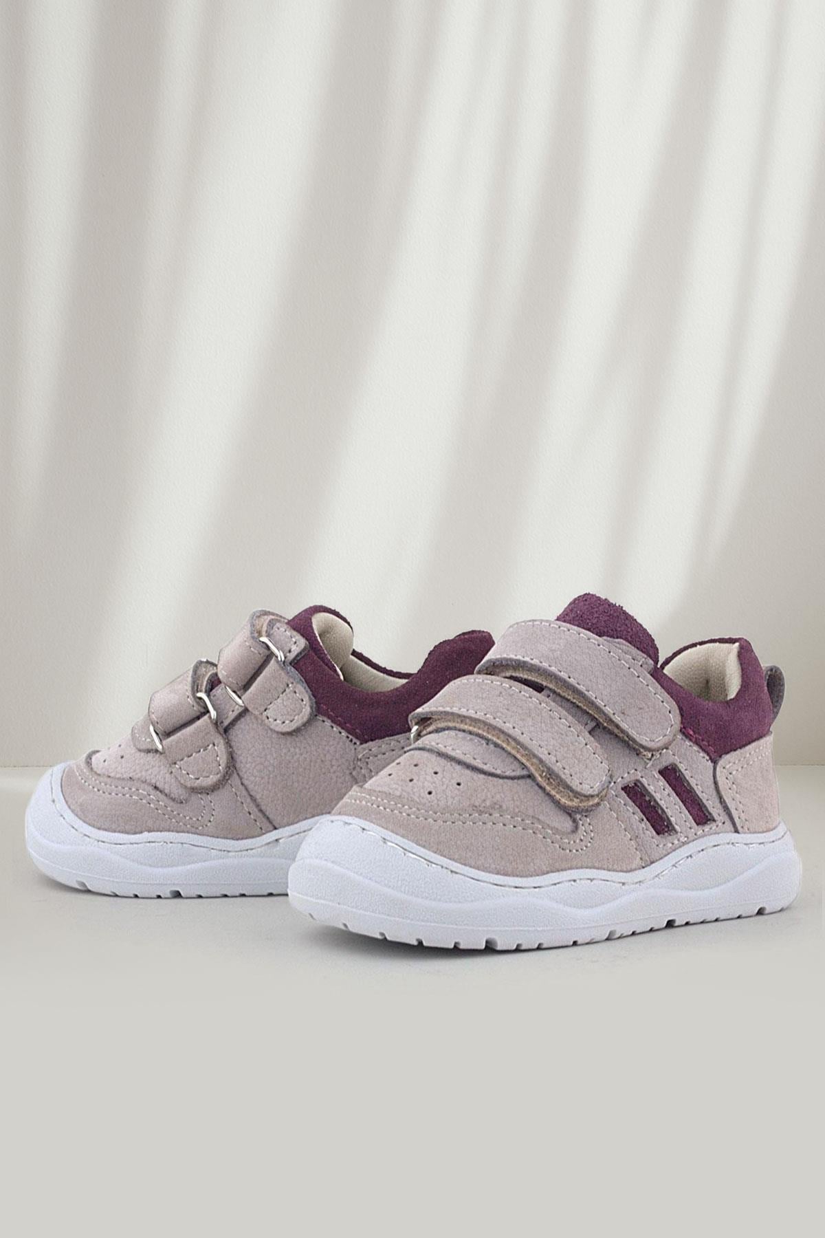 Rakerplus Schaggy Genuine Leather Light Beige Burgundy Baby Sneakers