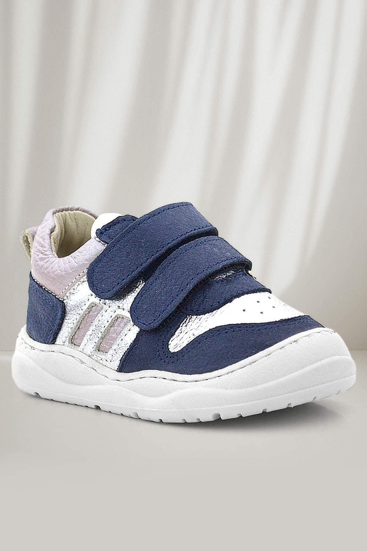 Rakerplus Schaggy Hakiki Deri Simli Lacivert Gümüş Bebek Spor Ayakkabı