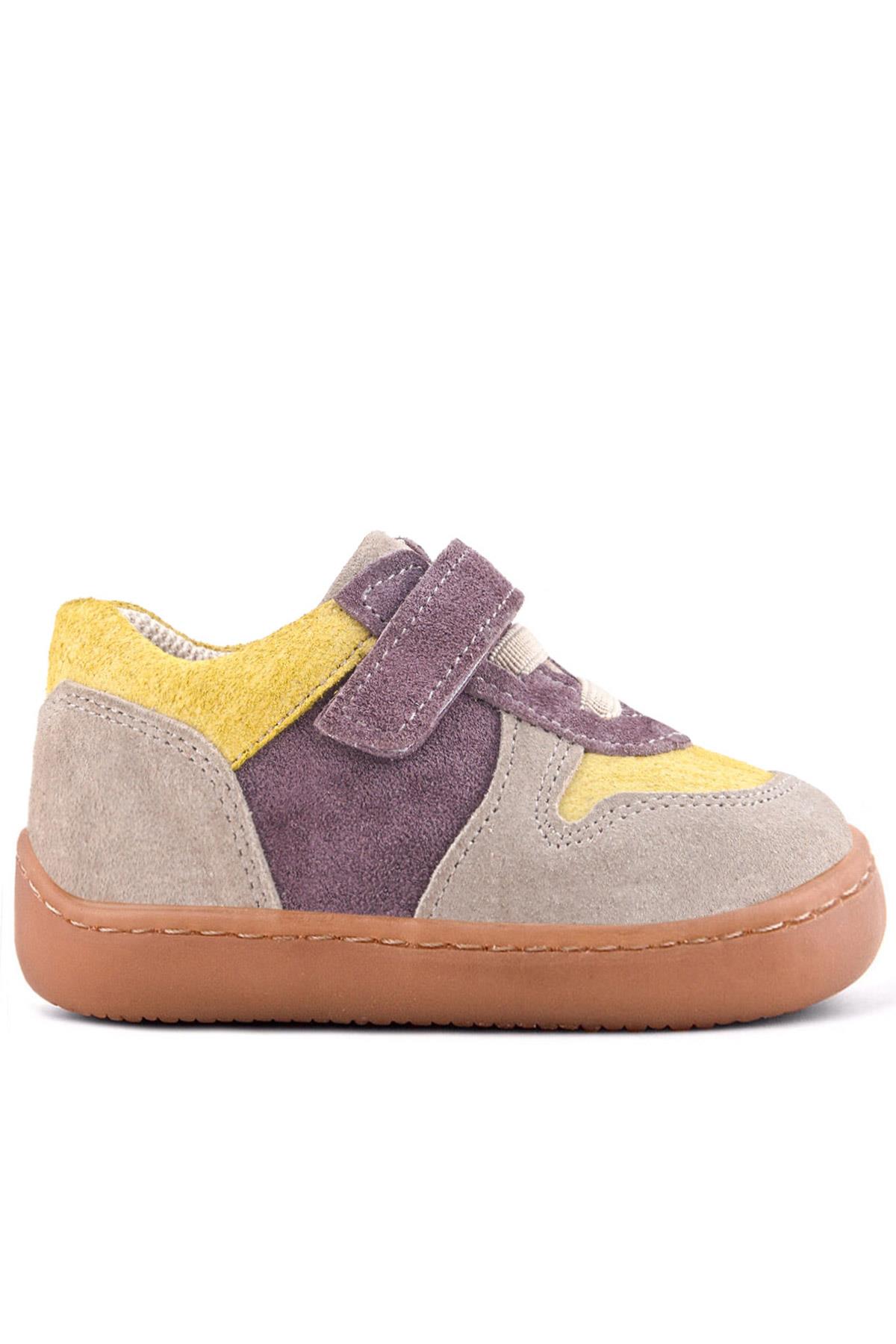 Rakerplus Bob Hakiki Deri Vizon Sarı Barefoot Cırtlı Lastikli Bebek Sneaker Ayakkabı