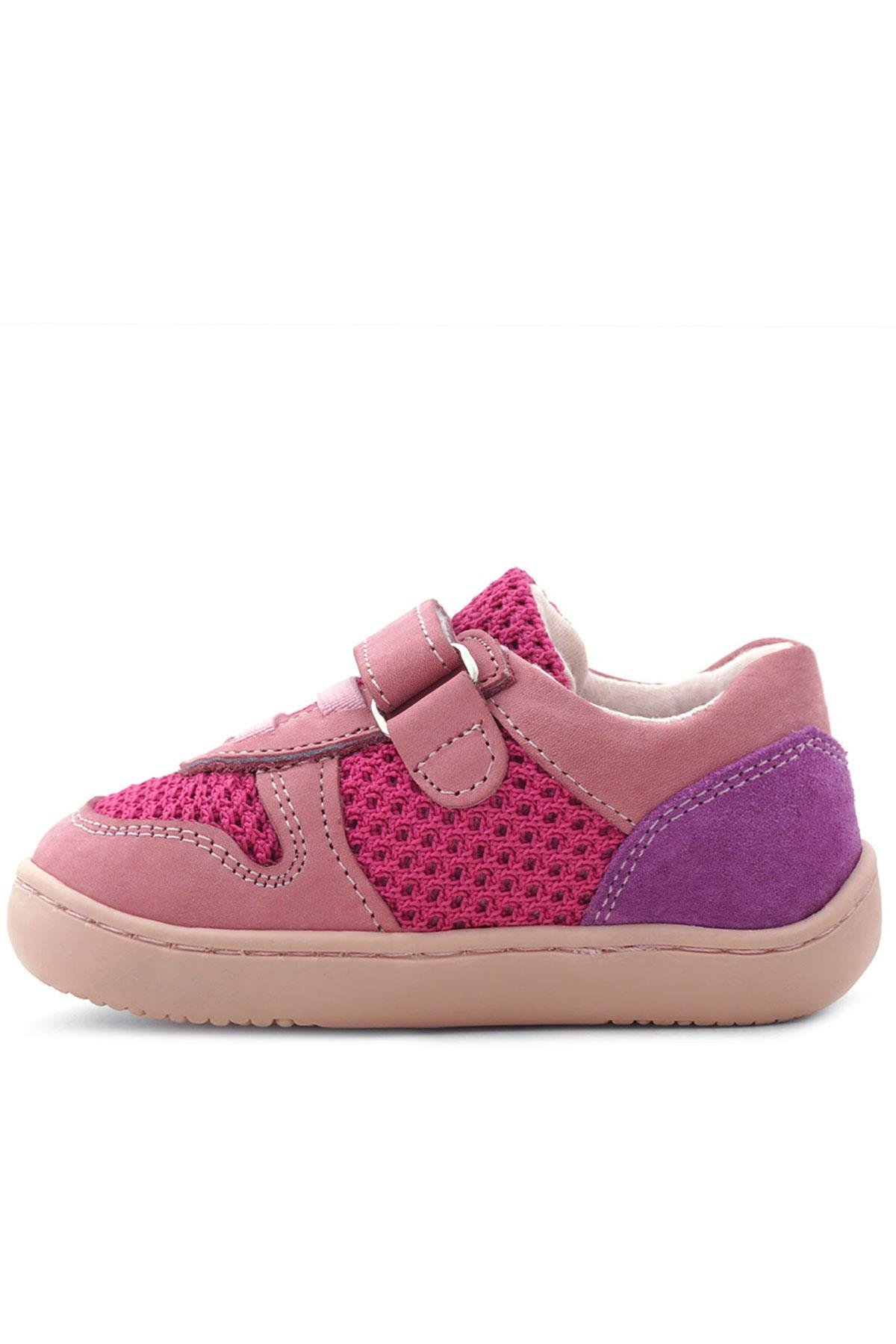 Rakerplus Bob Hakiki Deri Pembe Mor Barefoot Cırtlı Lastikli Bebek Sneaker Ayakkabı