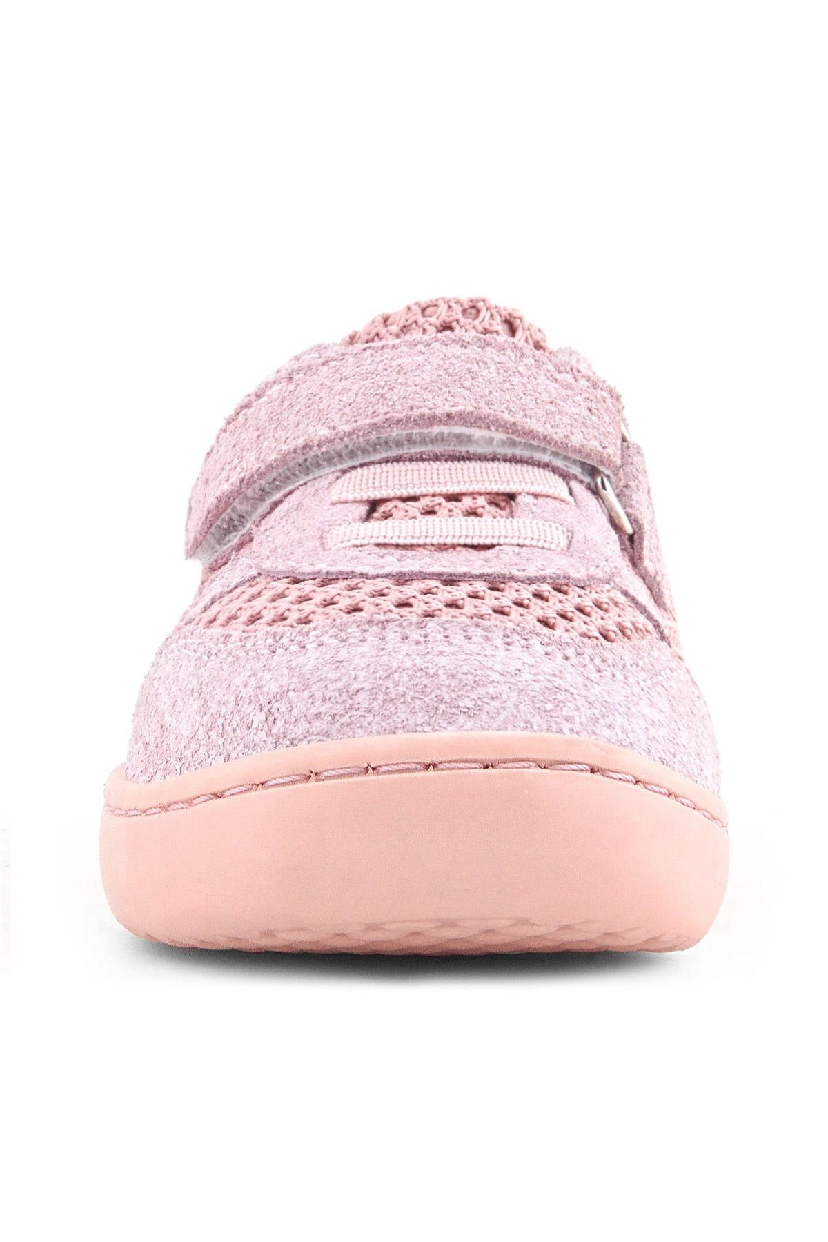 Rakerplus Bob Hakiki Deri Pudra Gri Barefoot Cırtlı Lastikli Bebek Sneaker Ayakkabı