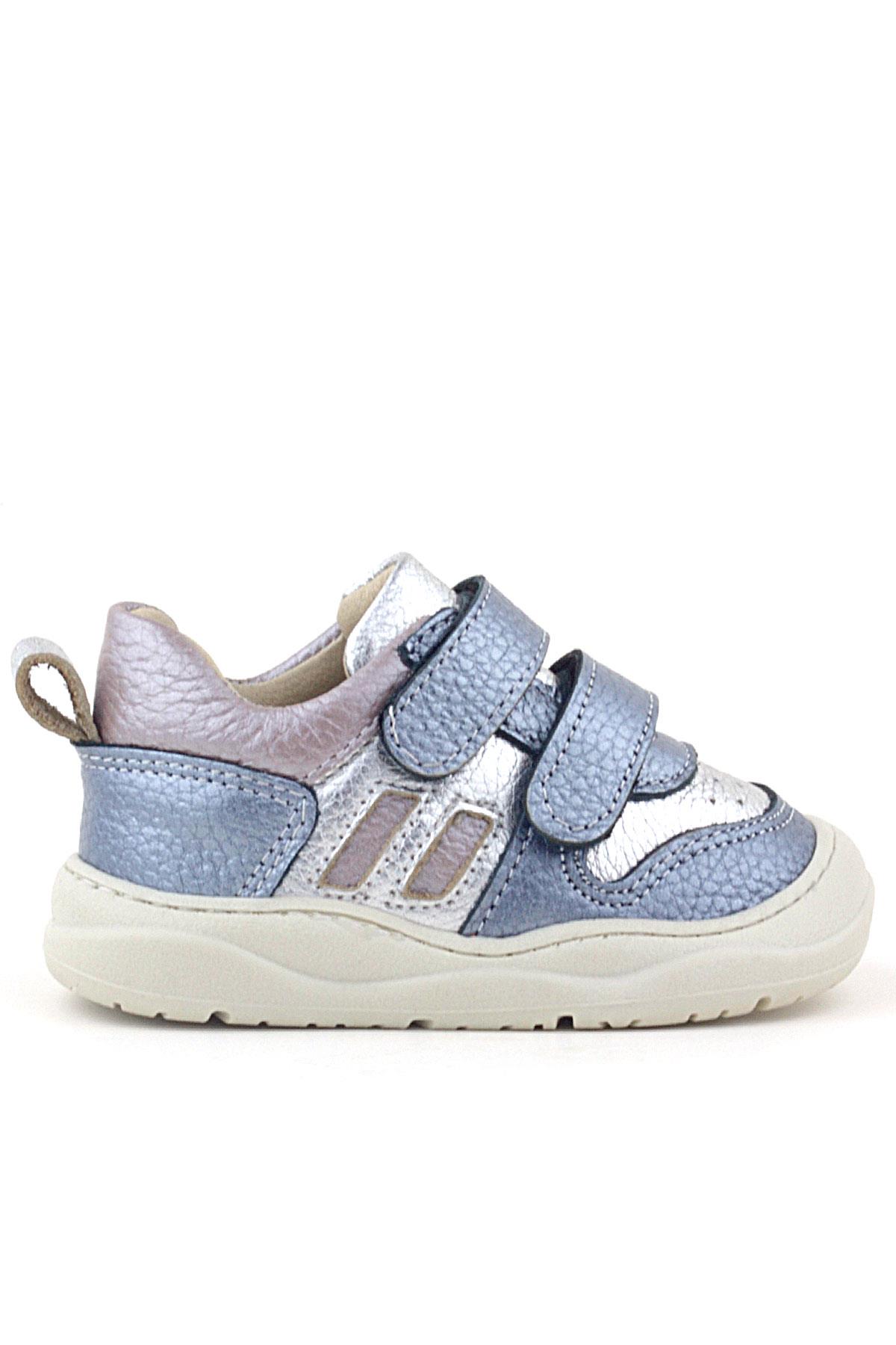 Rakerplus Schaggy Hakiki Deri Metalik Mavi Gümüş Bebek Spor Ayakkabı