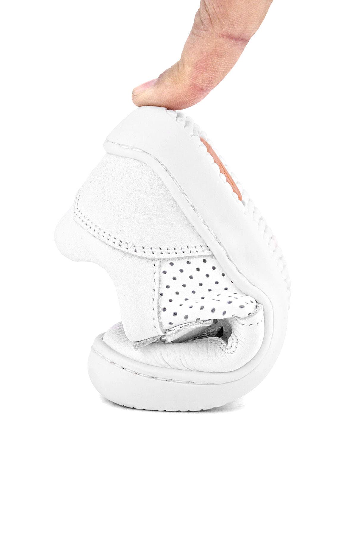 Rakerplus Bob Hakiki Deri Beyaz Barefoot Beyaz Tabanlı Cırtlı Bebek Sneaker Ayakkabı