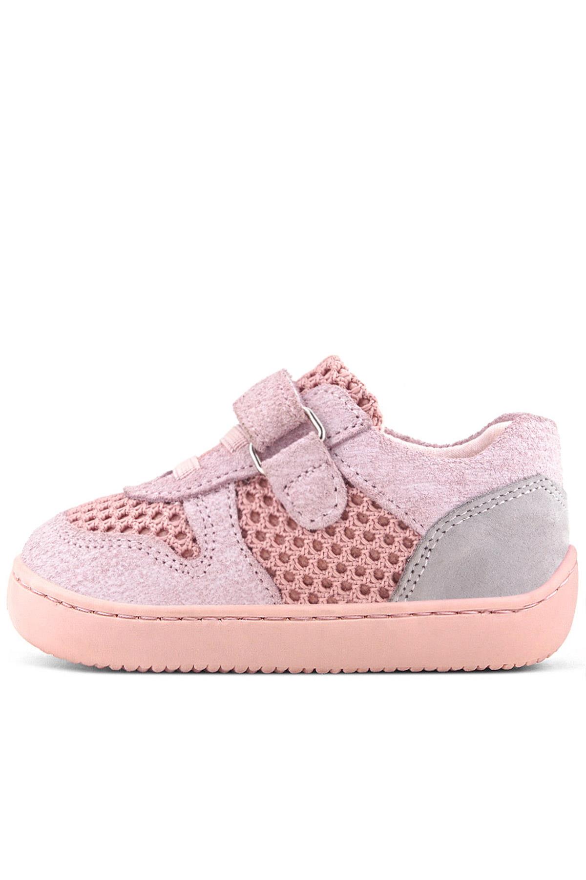 Rakerplus Bob Hakiki Deri Pudra Gri Barefoot Cırtlı Lastikli Bebek Sneaker Ayakkabı