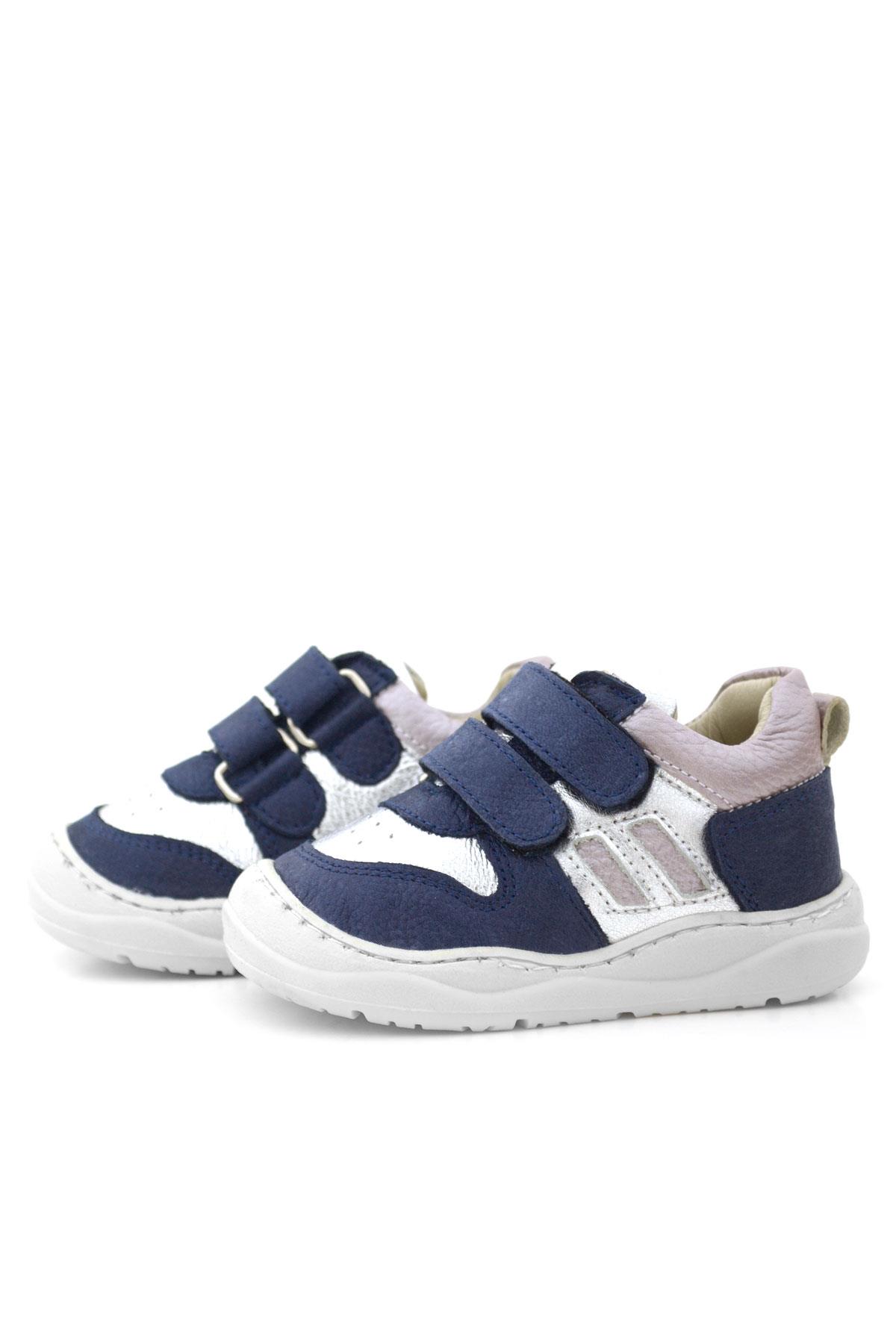 Rakerplus Schaggy Hakiki Deri Simli Lacivert Gümüş Bebek Spor Ayakkabı
