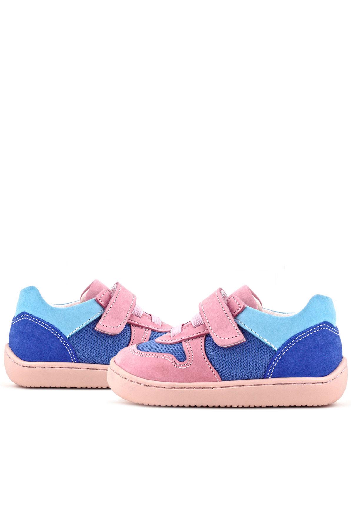 Rakerplus Bob Hakiki Deri Mavi Pembe Barefoot Cırtlı Lastikli Bebek Sneaker Ayakkabı
