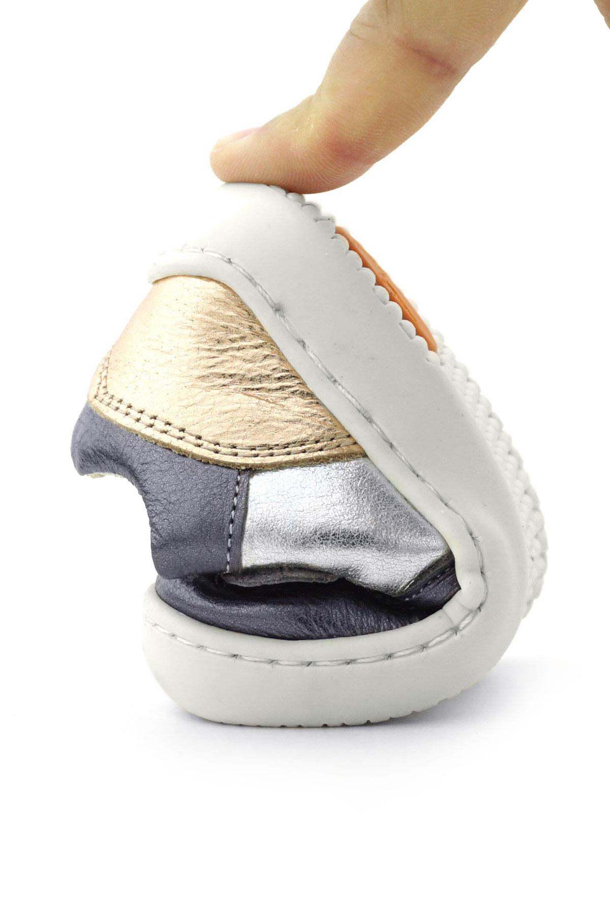 Rakerplus Bob Genuine Leather Platinum Silver Barefoot Velcro Elastic Baby Sneakers