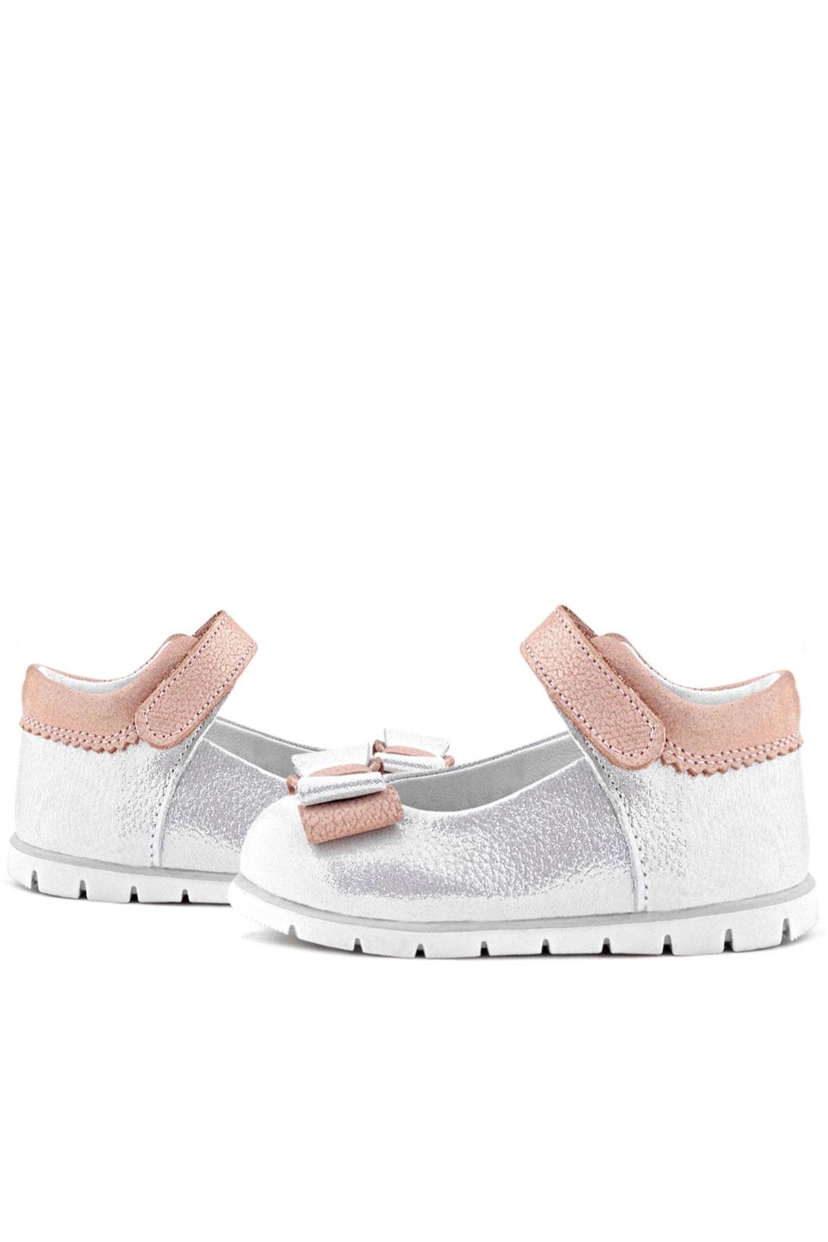 Rakerplus Hakiki Deri Gümüş Pudra Kız Bebek Babet Ayakkabı