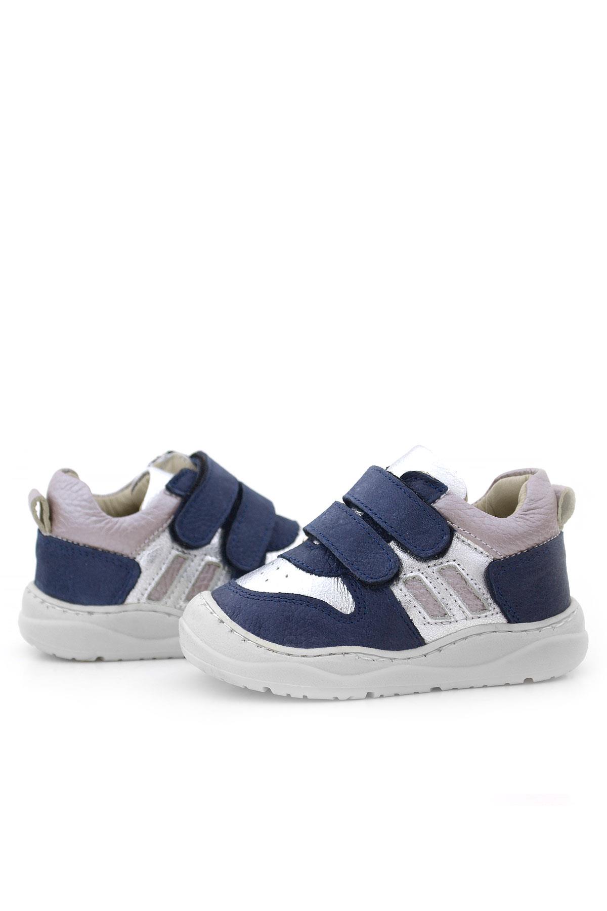 Rakerplus Schaggy Hakiki Deri Simli Lacivert Gümüş Bebek Spor Ayakkabı