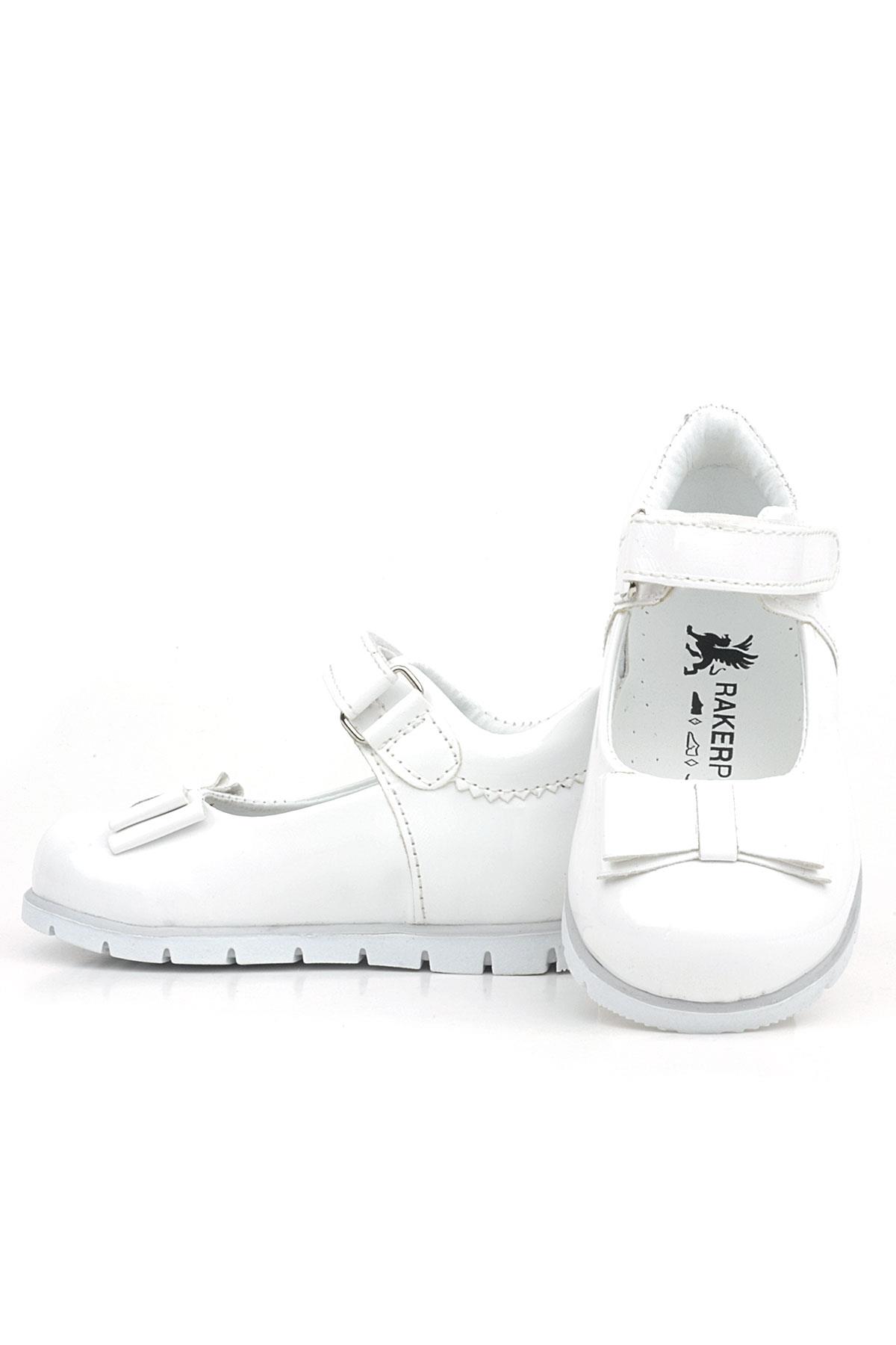 Rakerplus Beyaz Rugan Fiyonklu Kız Bebek Babet Ayakkabı