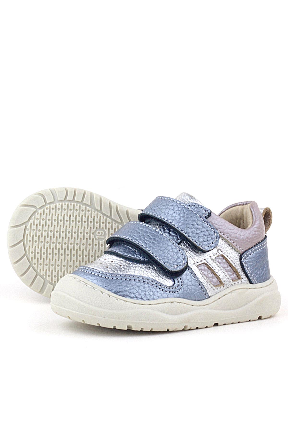 Rakerplus Schaggy Hakiki Deri Metalik Mavi Gümüş Bebek Spor Ayakkabı