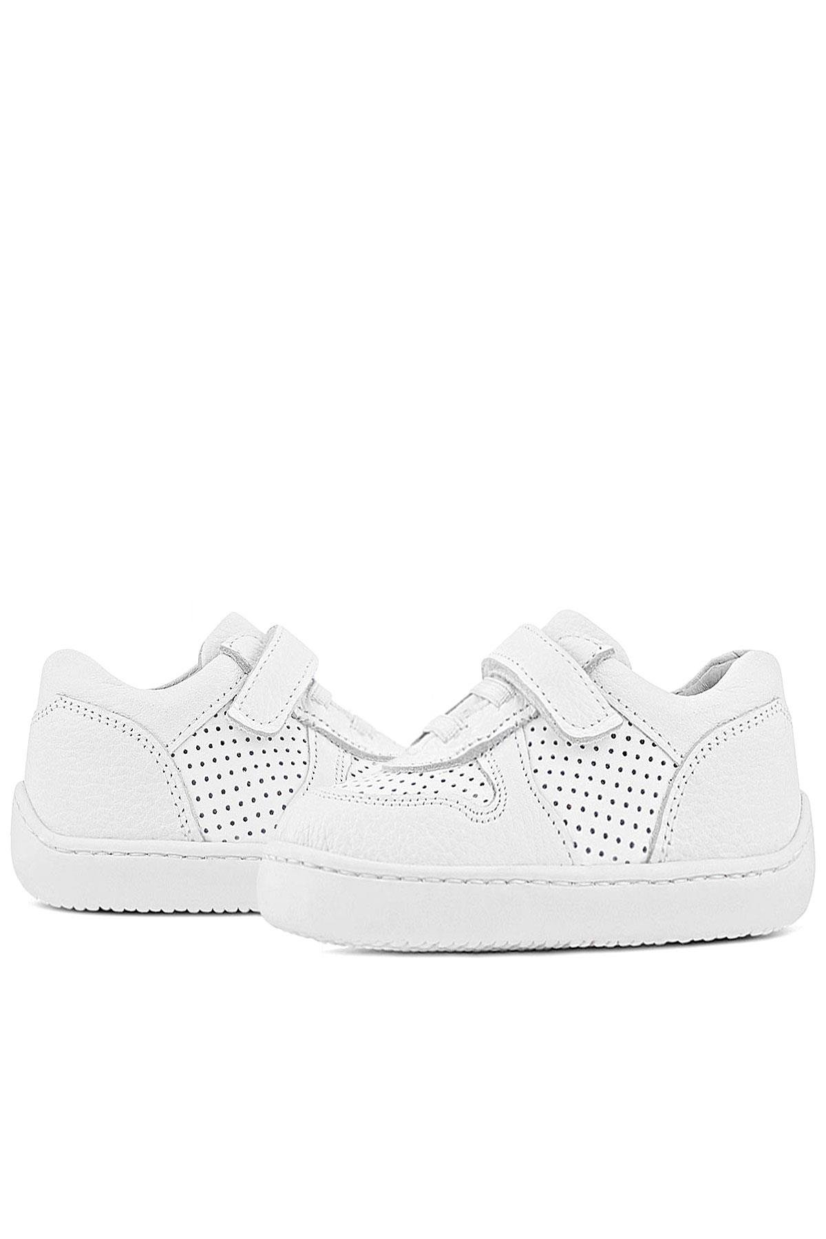 Rakerplus Bob Hakiki Deri Beyaz Barefoot Beyaz Tabanlı Cırtlı Bebek Sneaker Ayakkabı