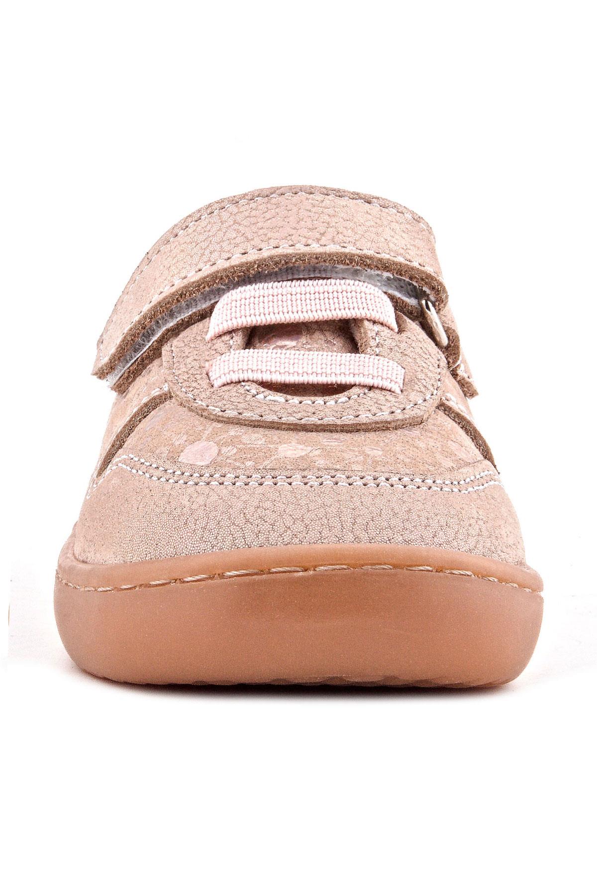 Rakerplus Bob Hakiki Deri Pudra Simli Barefoot Cırtlı Lastikli Bebek Sneaker Ayakkabı