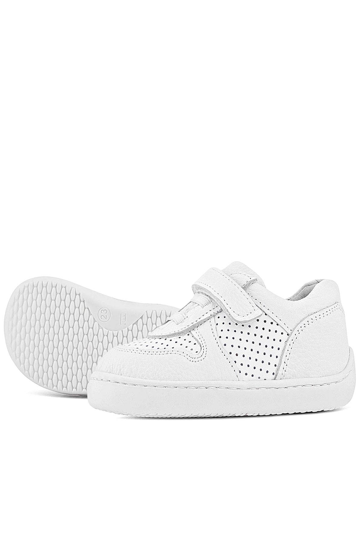 Rakerplus Bob Hakiki Deri Beyaz Barefoot Beyaz Tabanlı Cırtlı Bebek Sneaker Ayakkabı