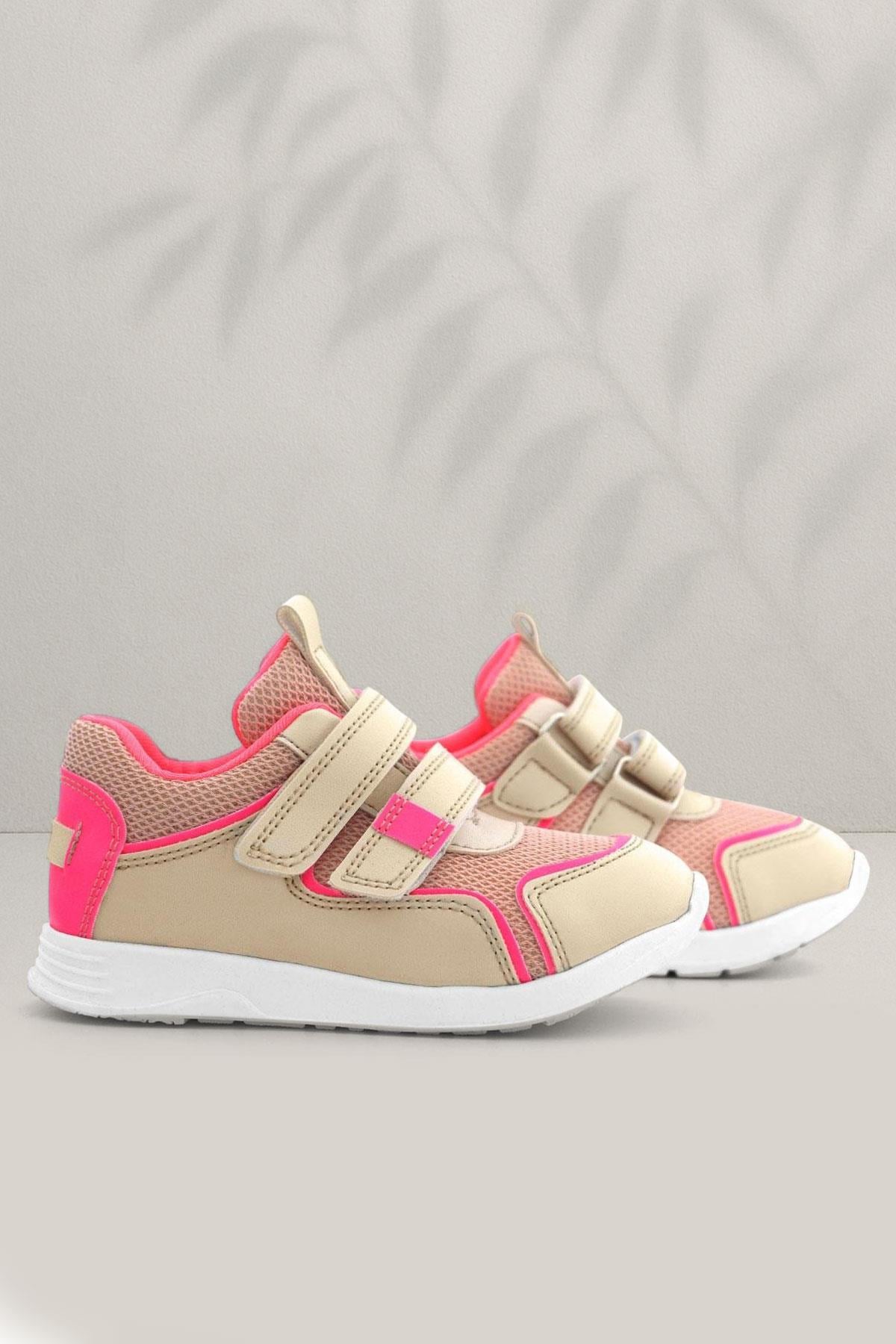 Rakerplus Beige Pink Velcro Girls Sneakers