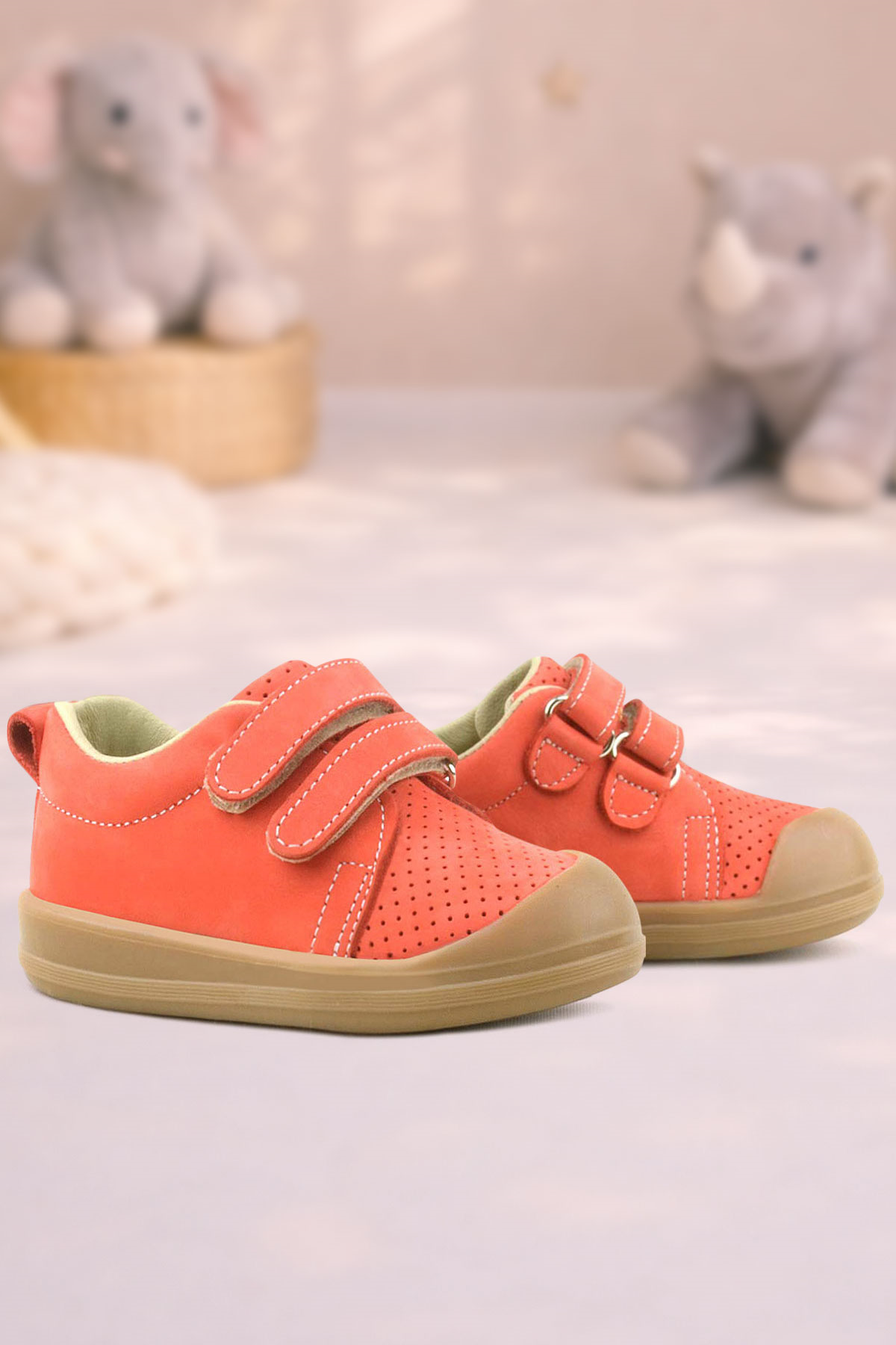 Rakerplus Sonic Hakiki Deri Turuncu Cırtlı Anatomik Bebek Spor Ayakkabı Sneaker