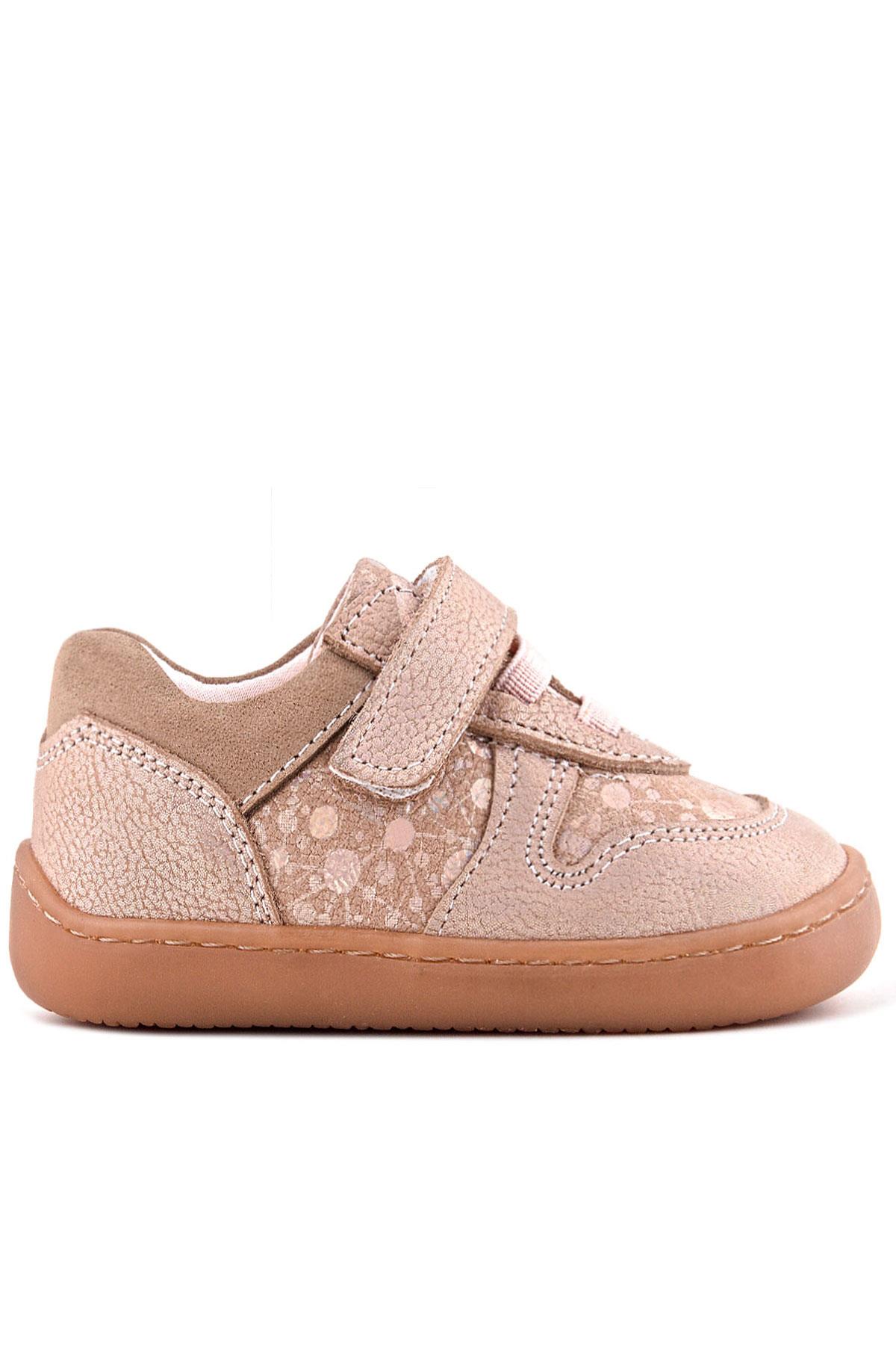 Rakerplus Bob Hakiki Deri Pudra Simli Barefoot Cırtlı Lastikli Bebek Sneaker Ayakkabı