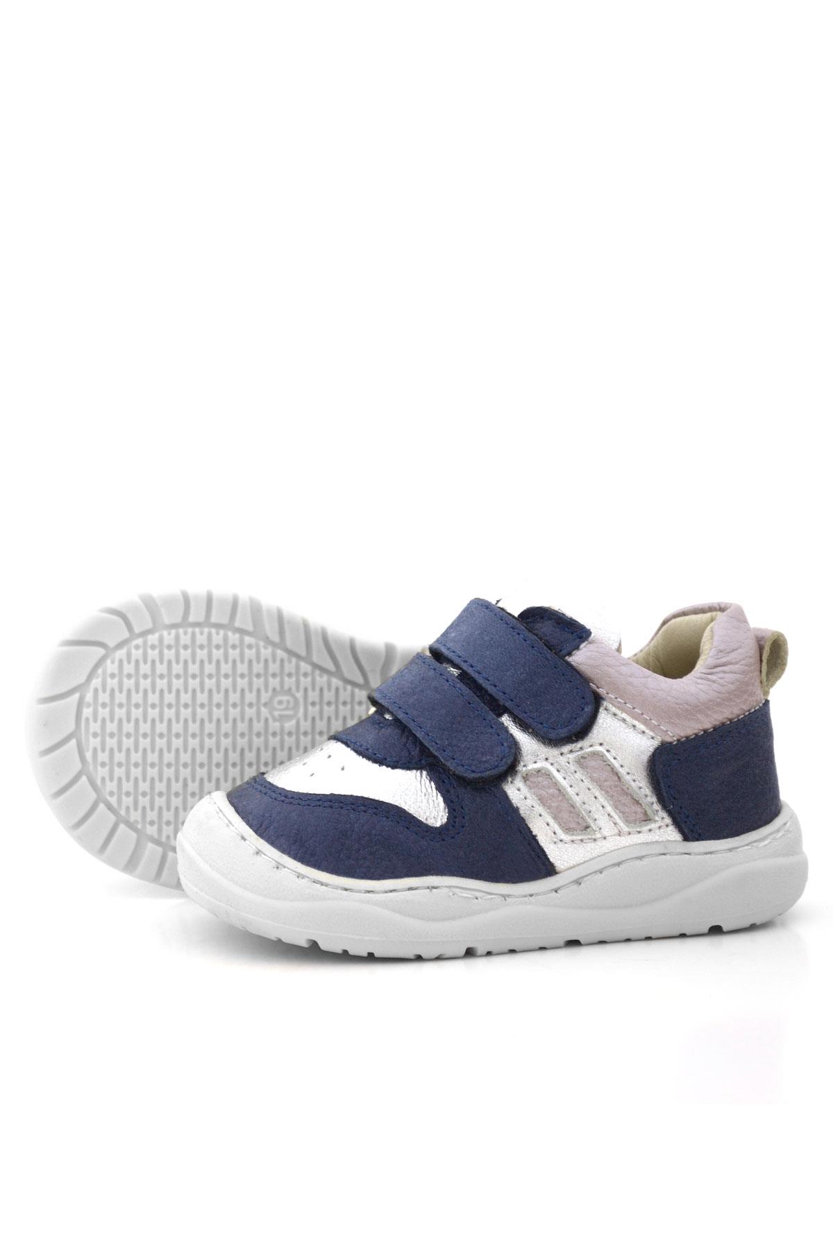 Rakerplus Schaggy Hakiki Deri Simli Lacivert Gümüş Bebek Spor Ayakkabı