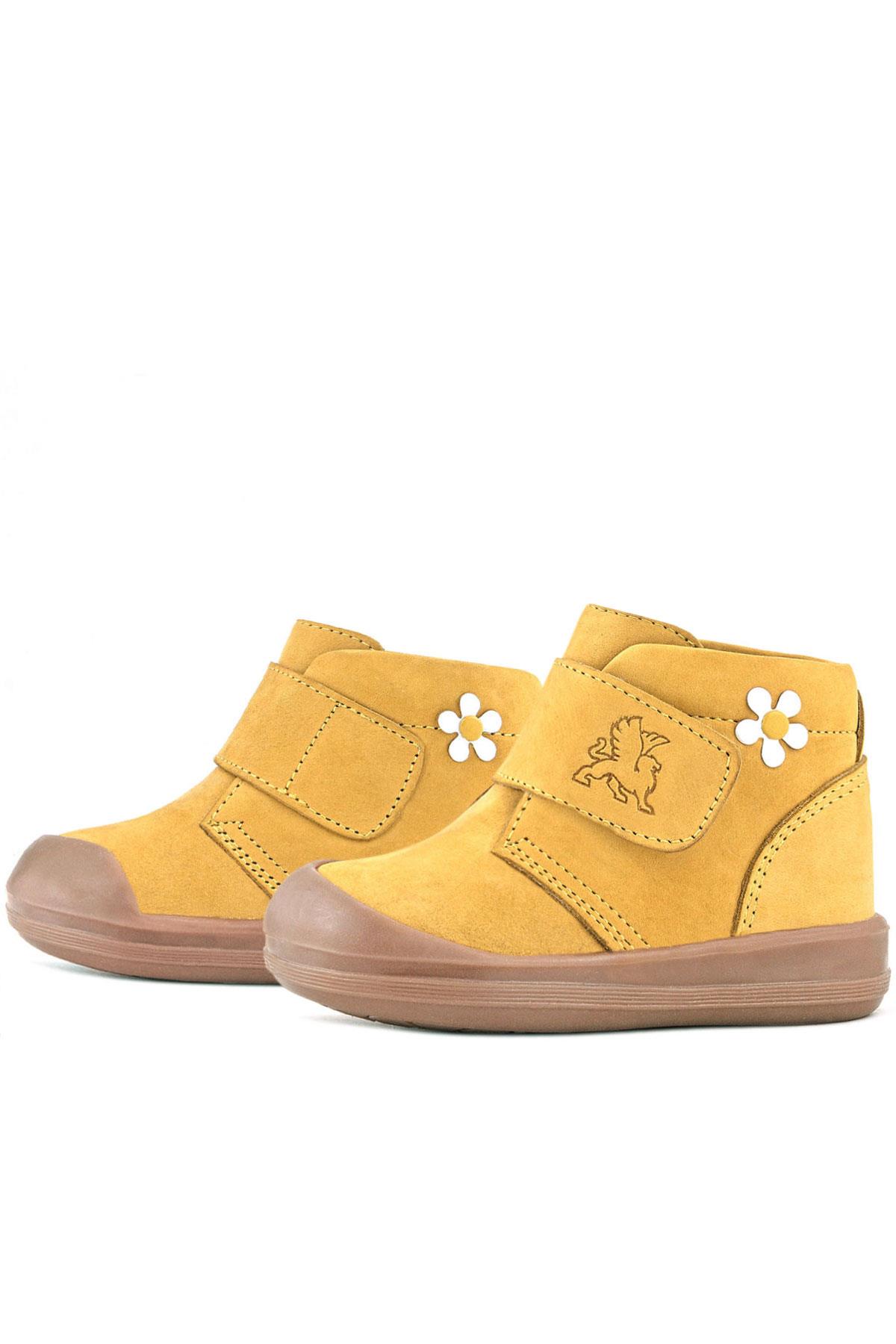 Rakerplus Yoohoo Hakiki Deri Sarı Cırtlı Papatya Detaylı Unisex Bebek Bot